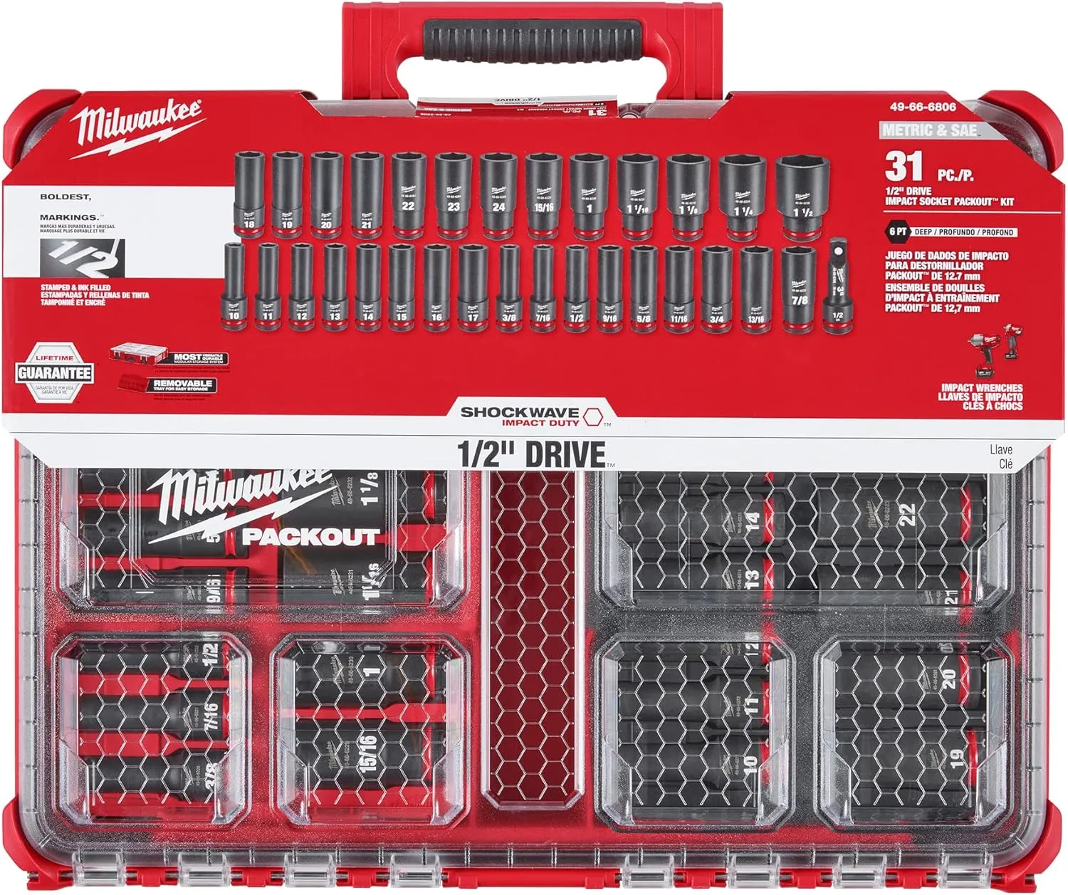 Milwaukee Electric - Shockwave Impact Duty. Socket 1/2. DR 31PC PACKOUT