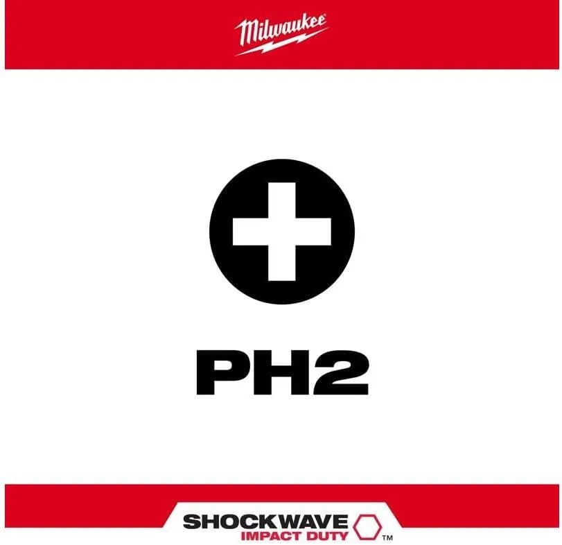 MILWAUKEE ELECTRIC TOOL 48-32-4564 Shockwave 3-1/2" Power Bit Phillips #2 5 Pack