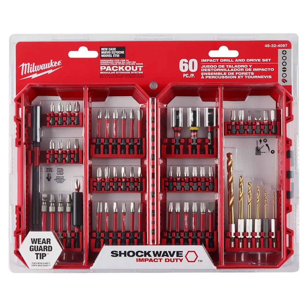 Milwaukee Shockwave Bit & Drill Bit Kit w/ 60 Pcs - 48-32-4097