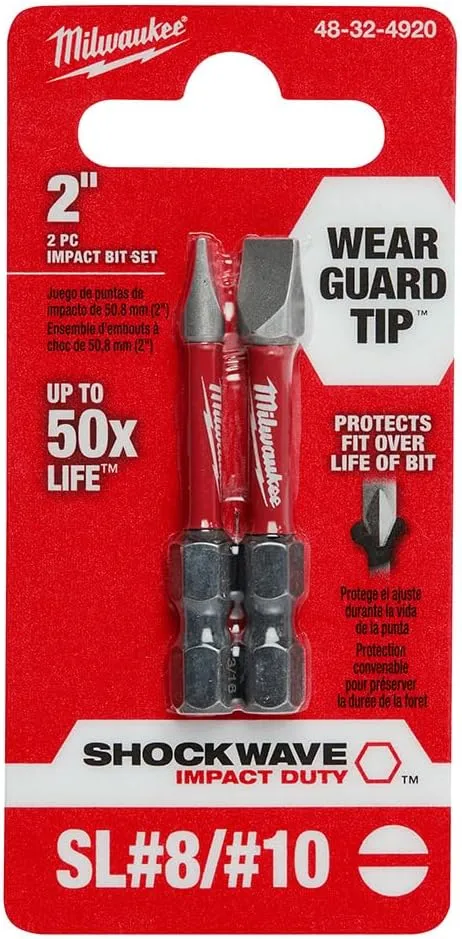 Milwaukee Accessory 48-32-4920 No8/No10 Bit Power Slotted (2 Pack)