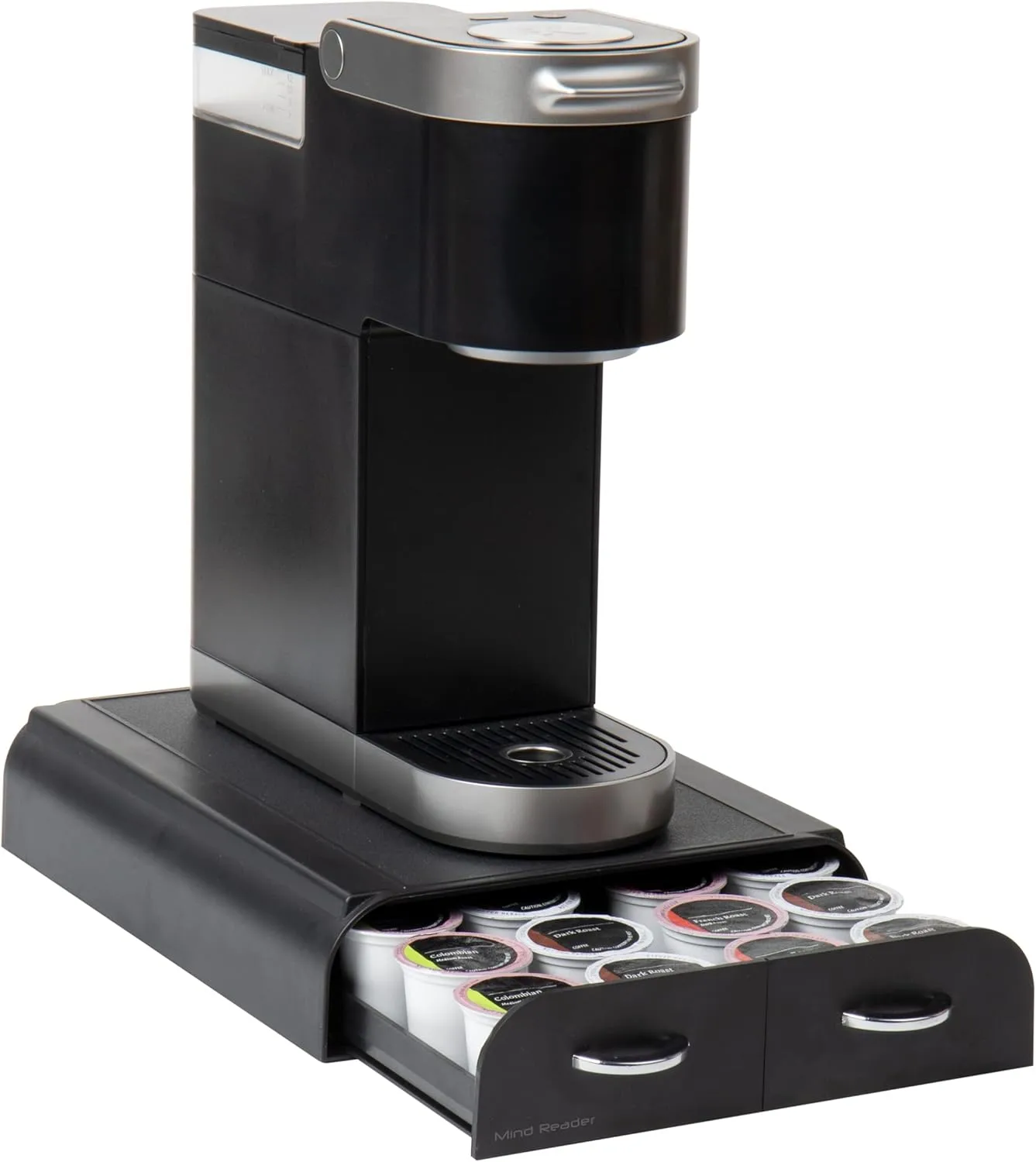Mind Reader Single Serve Pod Organizer, 2 Drawers, 24 Pod Capacity, Keurig Mini Compatible, 9.5"L x 12.25"W x 2.5"H, Black