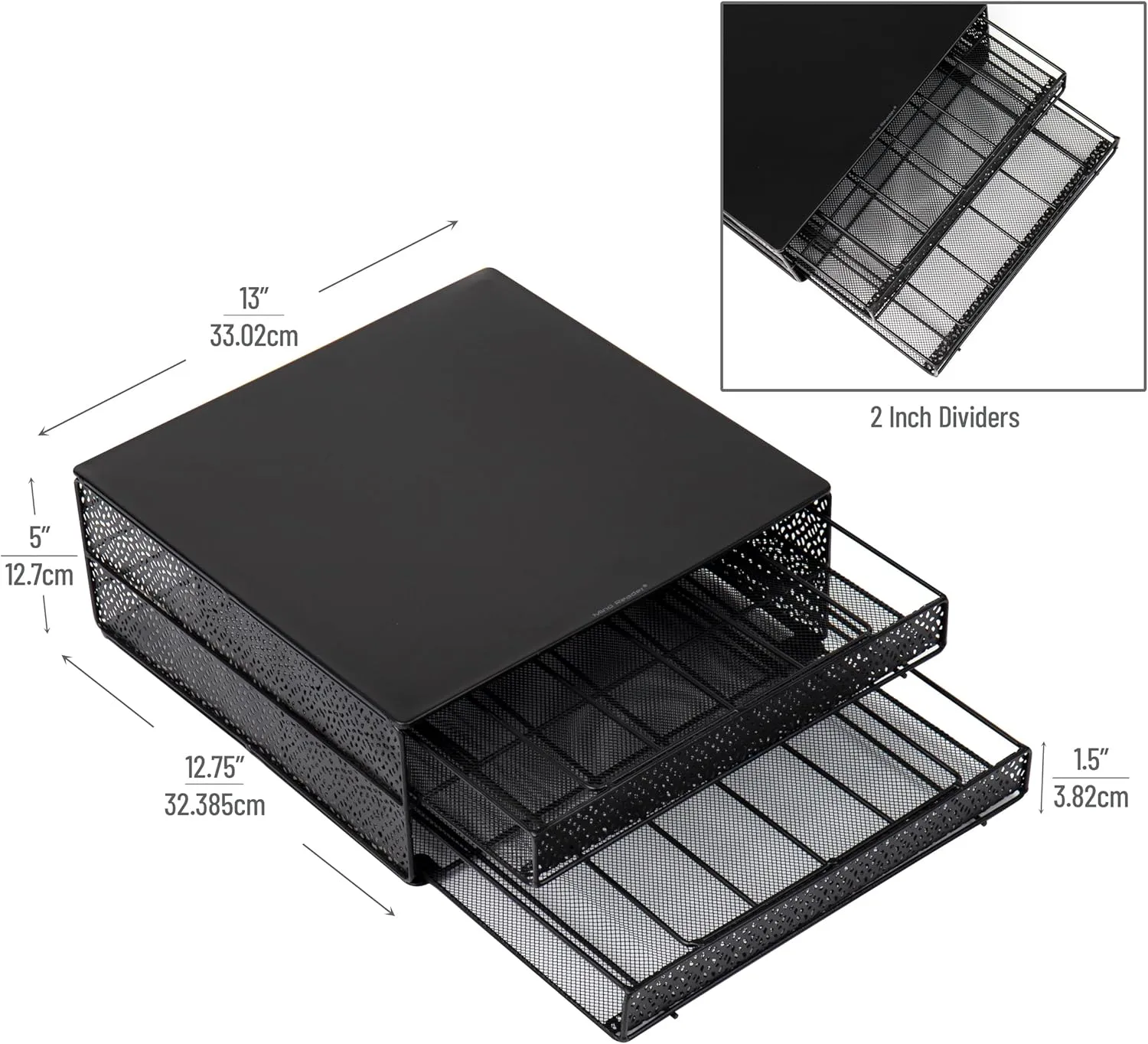 Mind Reader Single Serve Coffee Pod Organizer with 2 Drawers, 72 Pod Capacity, Metal Mesh, 13"L x 12.75"W x 5"H