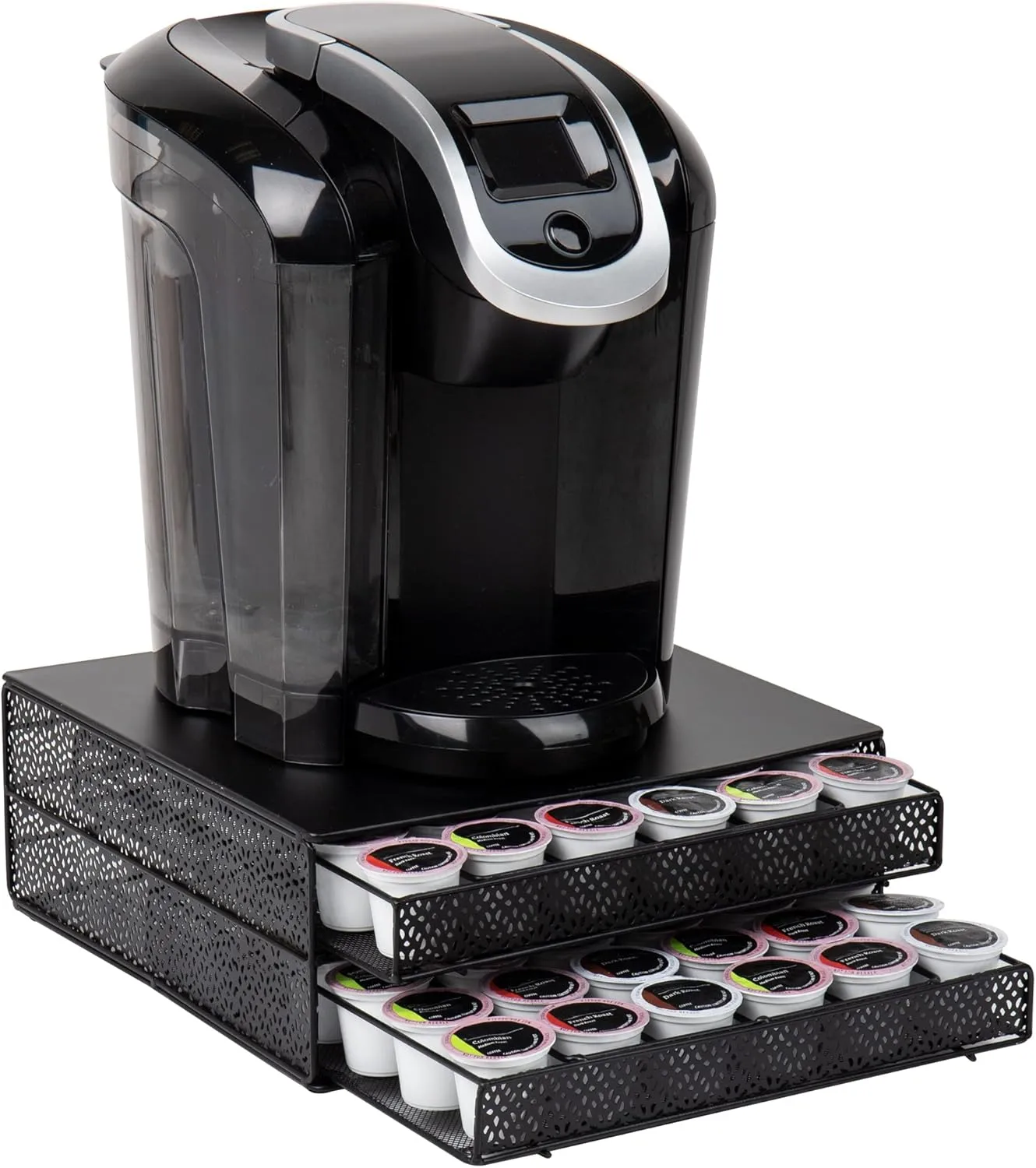 Mind Reader Single Serve Coffee Pod Organizer with 2 Drawers, 72 Pod Capacity, Metal Mesh, 13"L x 12.75"W x 5"H