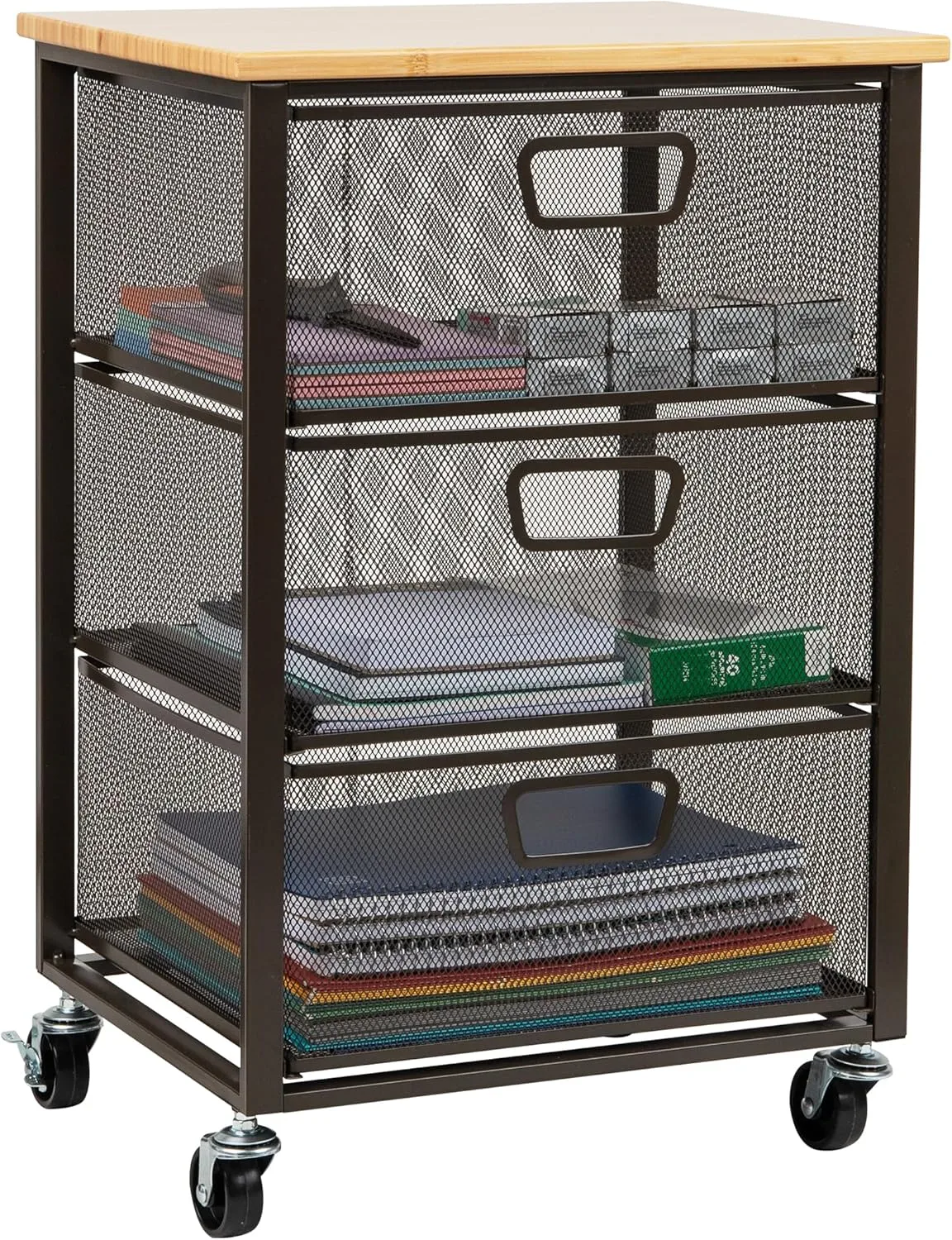 Mind Reader Cart with Drawers, Office Organizer, Storage, Bathroom, Metal Mesh, 15.75"L x 13"W x 24.25"H