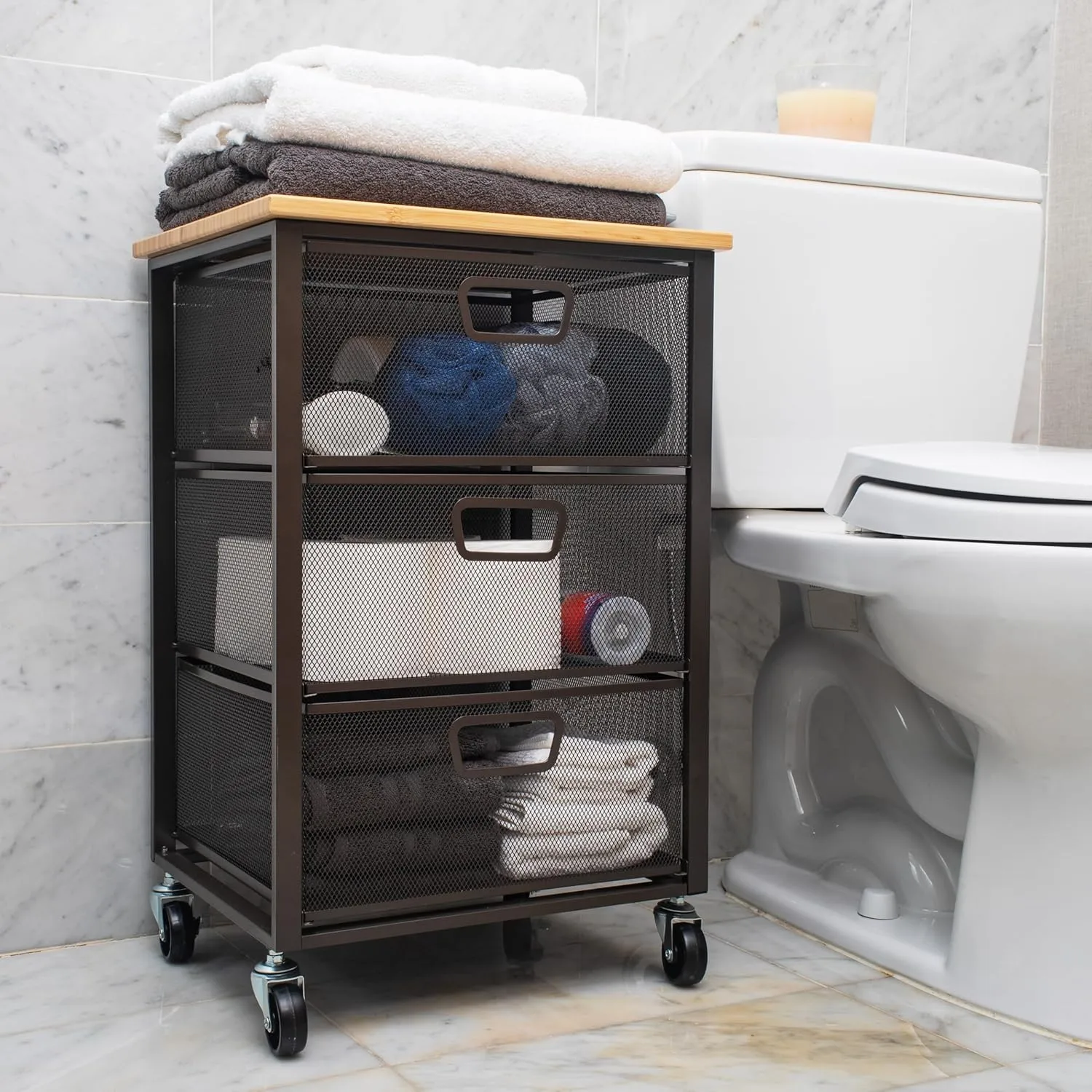 Mind Reader Cart with Drawers, Office Organizer, Storage, Bathroom, Metal Mesh, 15.75"L x 13"W x 24.25"H