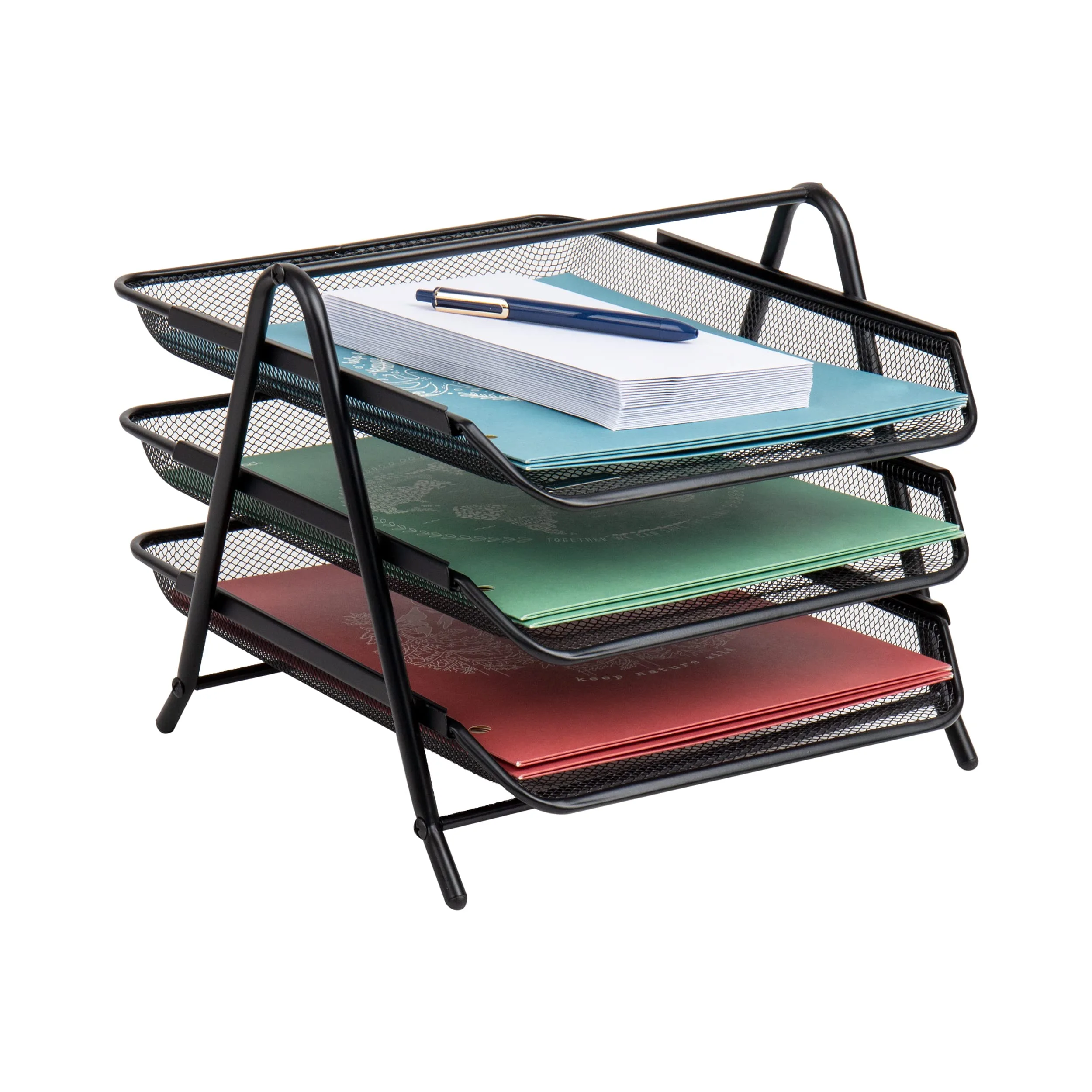 Mind Reader 3-Tier Paper Tray, Desktop Organizer, File Storage, Workspace, Office, Metal Mesh, 11.75"L x 13.75"W x 10"H