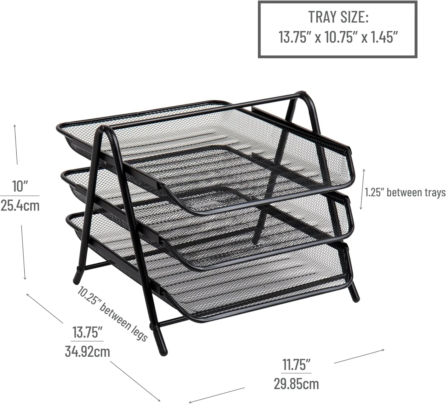 Mind Reader 3-Tier Paper Tray, Desktop Organizer, File Storage, Workspace, Office, Metal Mesh, 11.75"L x 13.75"W x 10"H