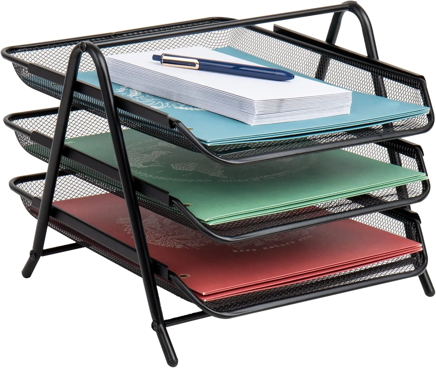 Mind Reader 3-Tier Paper Tray, Desktop Organizer, File Storage, Workspace, Office, Metal Mesh, 11.75"L x 13.75"W x 10"H
