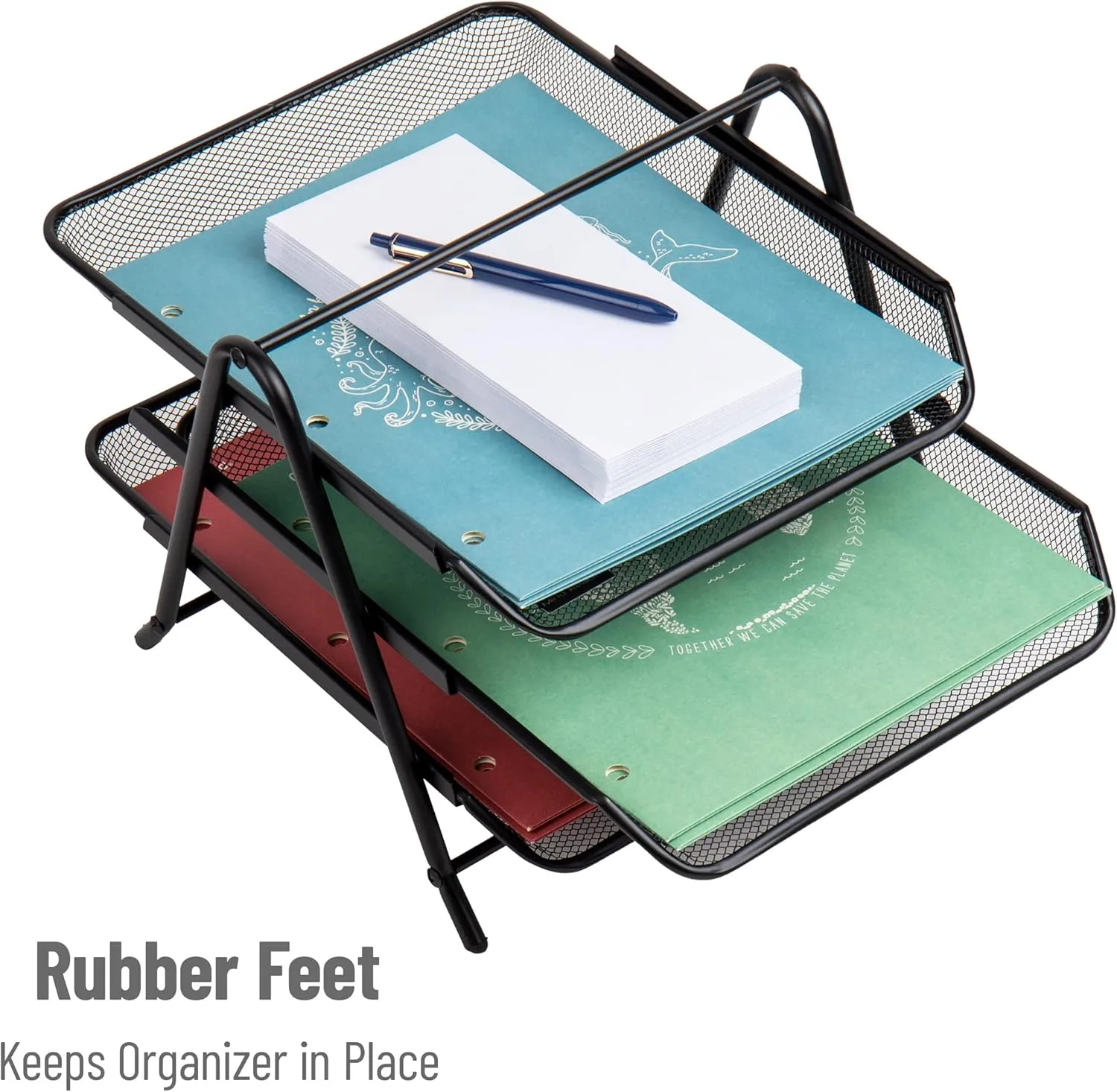 Mind Reader 3-Tier Paper Tray, Desktop Organizer, File Storage, Workspace, Office, Metal Mesh, 11.75"L x 13.75"W x 10"H