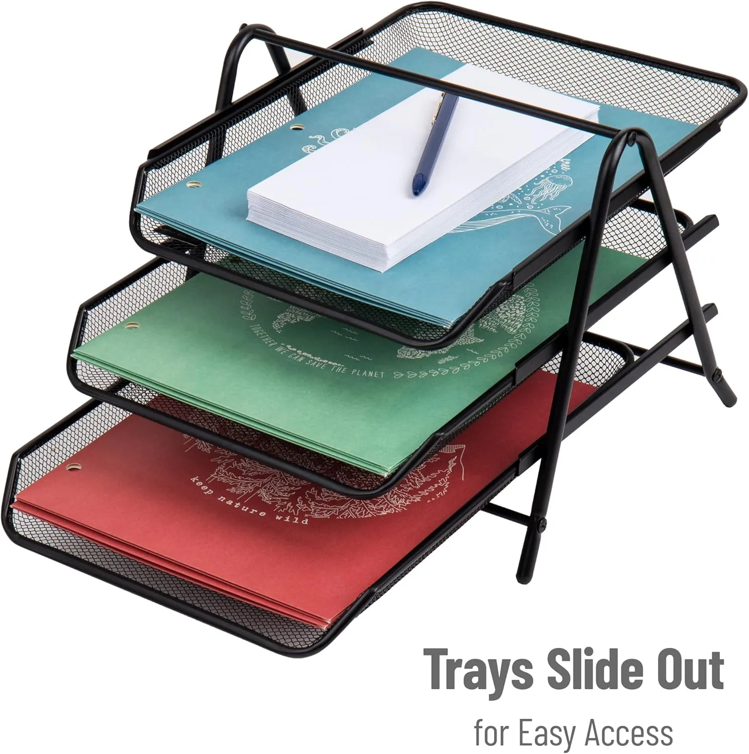 Mind Reader 3-Tier Paper Tray, Desktop Organizer, File Storage, Workspace, Office, Metal Mesh, 11.75"L x 13.75"W x 10"H