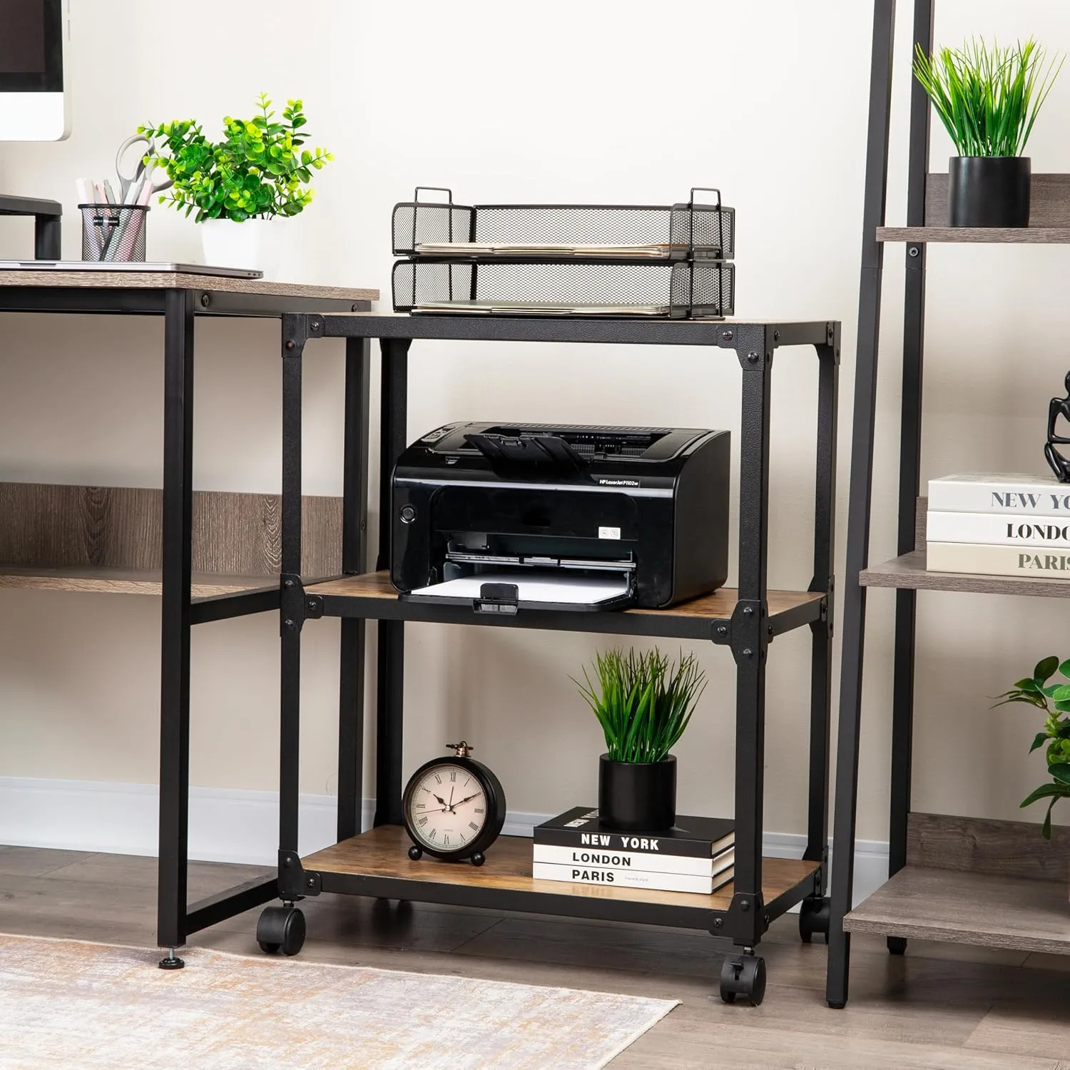 Mind Reader Multipurpose Rolling Cart with 3 Tiers, Mobile Office Storage Organizer, Metal, MDF