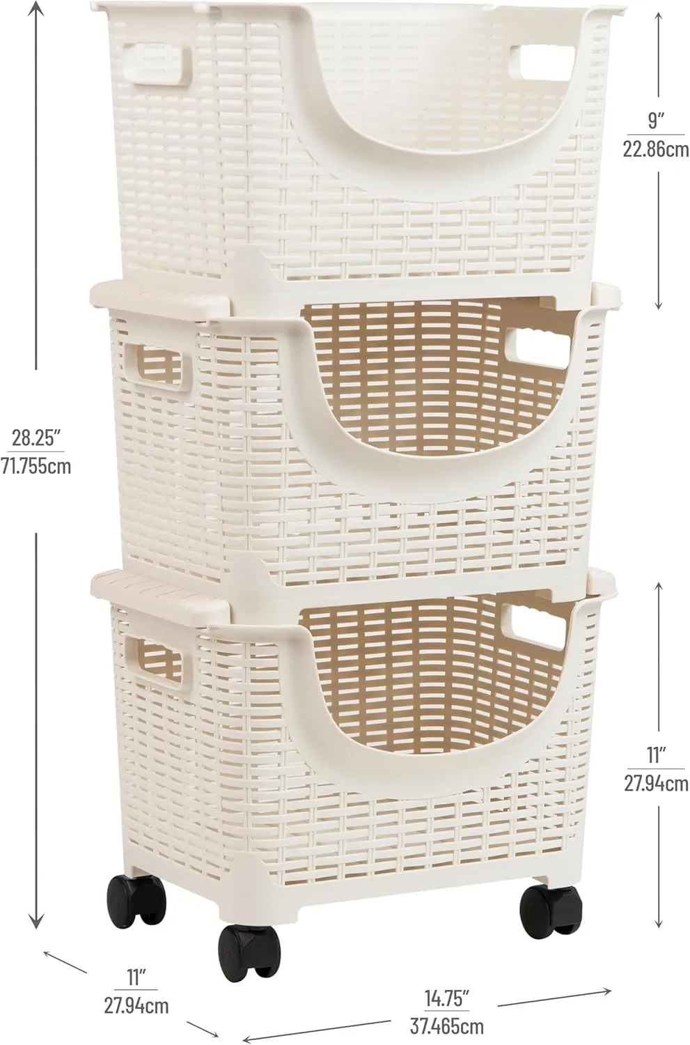 Mind Reader Plastic Storage Cart, Kitchen Storage, Rolling, Toy Storage, Laundry, Kitchen, 14.75" L x 11" W x 28.25" H, Ivory