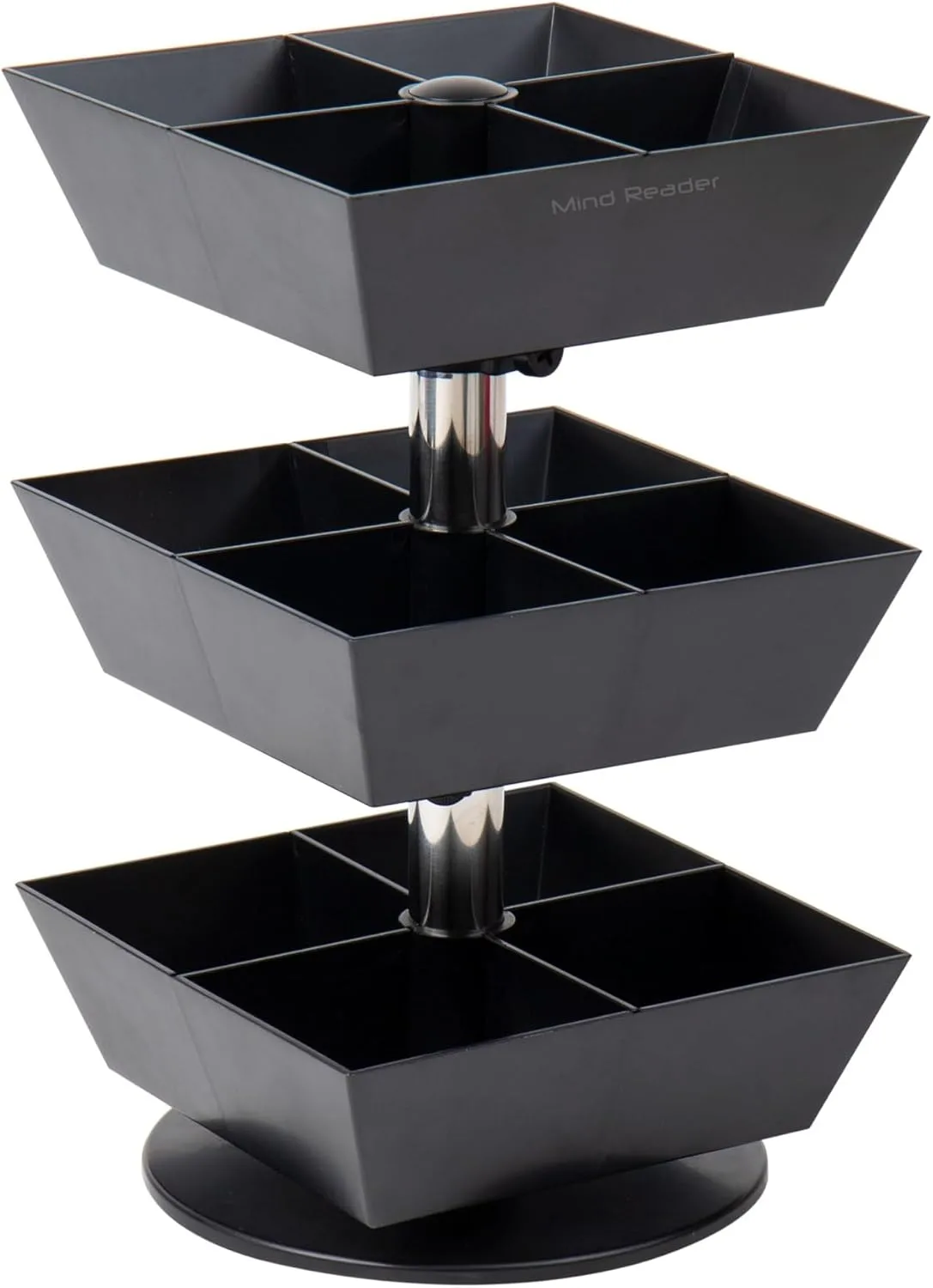 Mind Reader Tea Bag Carousel, 3-Tier 12-Compartment Countertop Organizer, 6.75" L x 6.75" W x 11.5" H, Black