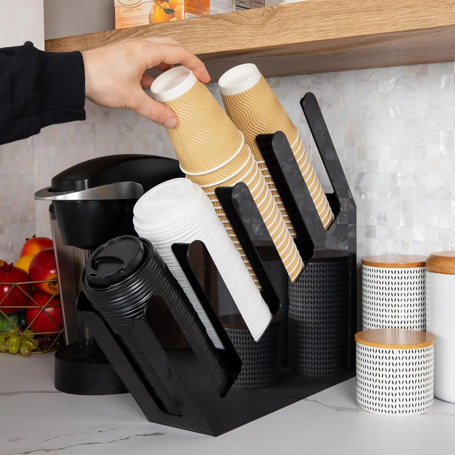 Mind Reader Cup and Lid Dispenser, Countertop Org, Coffee Bar, 4"L x 18"W x 16"H, Black Acrylic