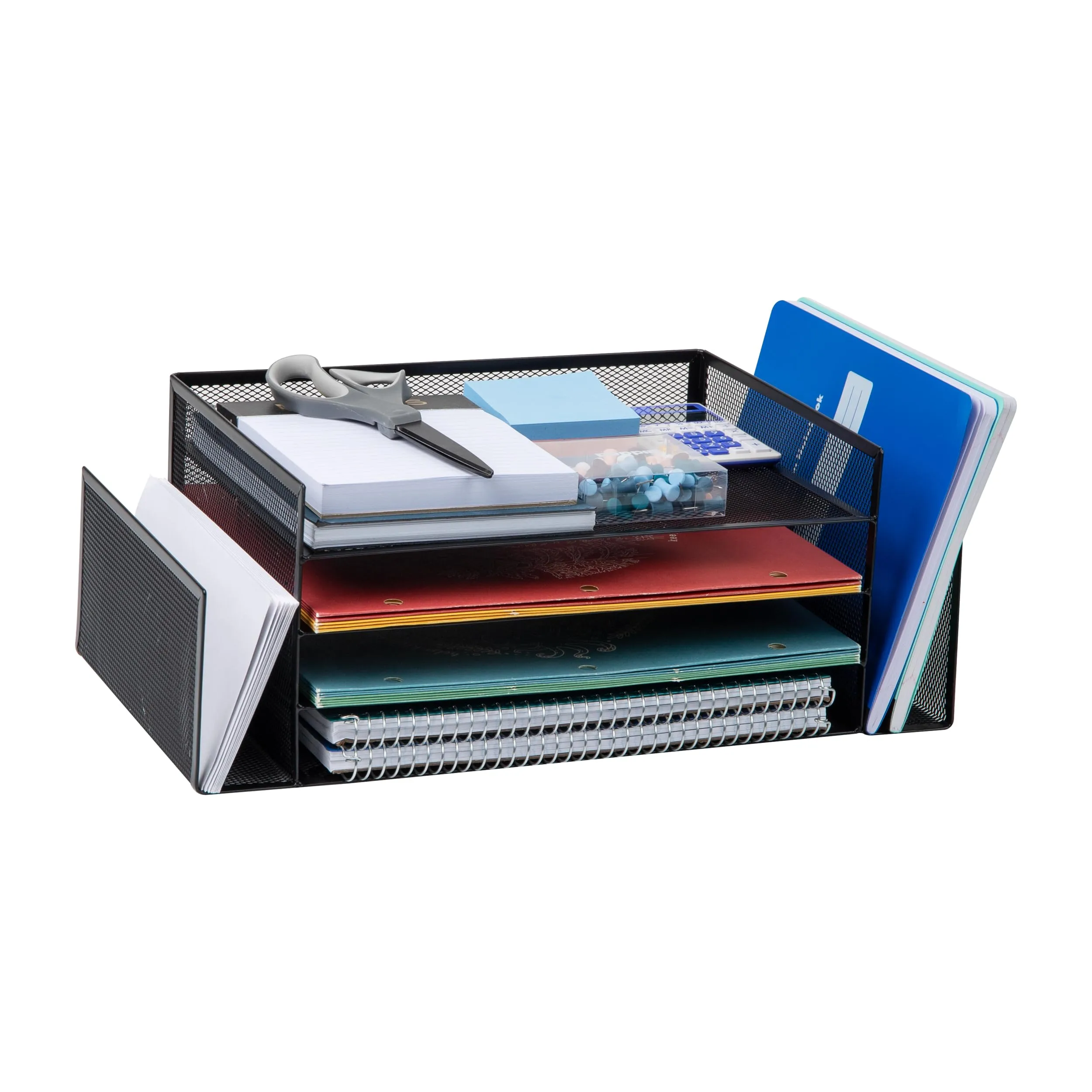 Mind Reader 4-Tier 6-Compartment Metal Mesh Desktop Organizer, 16.75"L x 9.15"W x 6"H, Black