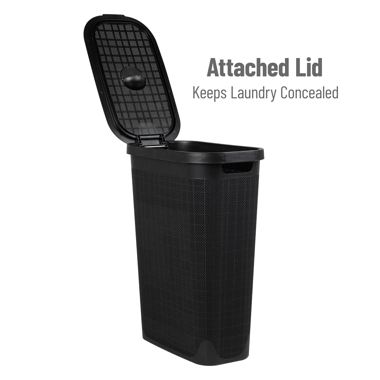 MIND READER Slim Laundry Hamper with Lid, 40L Linen Design Plastic