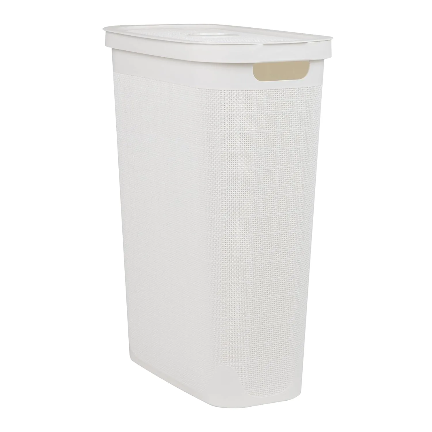 MIND READER Slim Laundry Hamper with Lid, 40L Linen Design Plastic