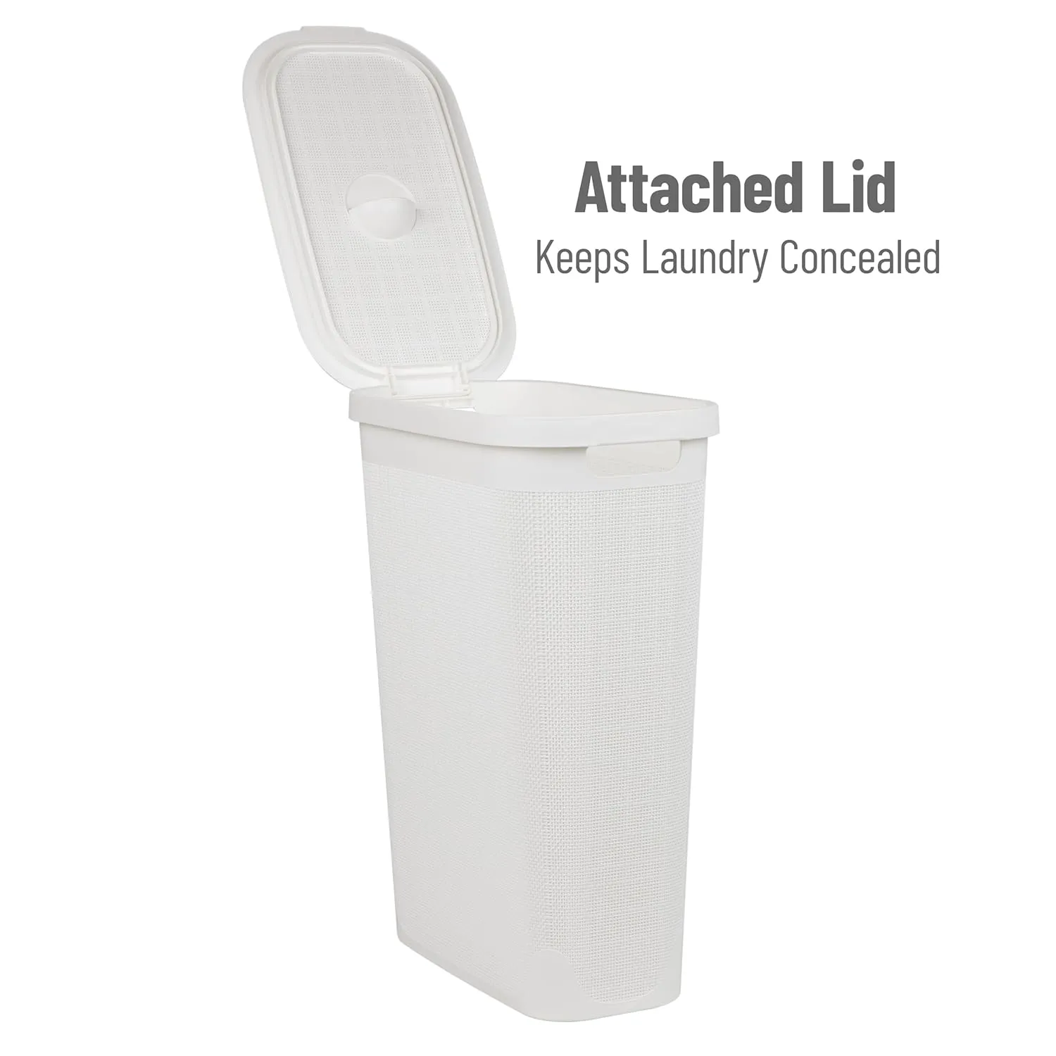 MIND READER Slim Laundry Hamper with Lid, 40L Linen Design Plastic