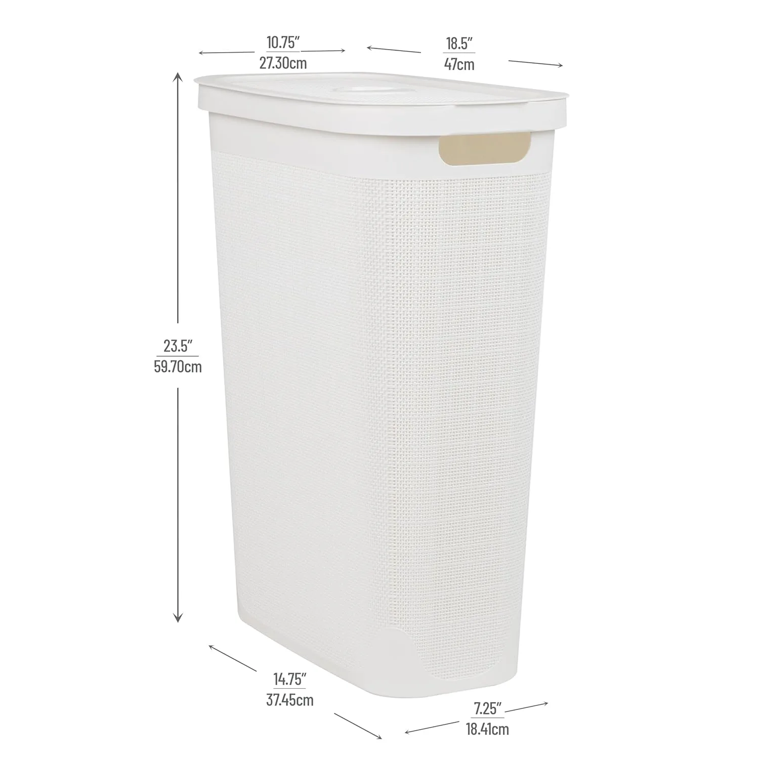 MIND READER Slim Laundry Hamper with Lid, 40L Linen Design Plastic