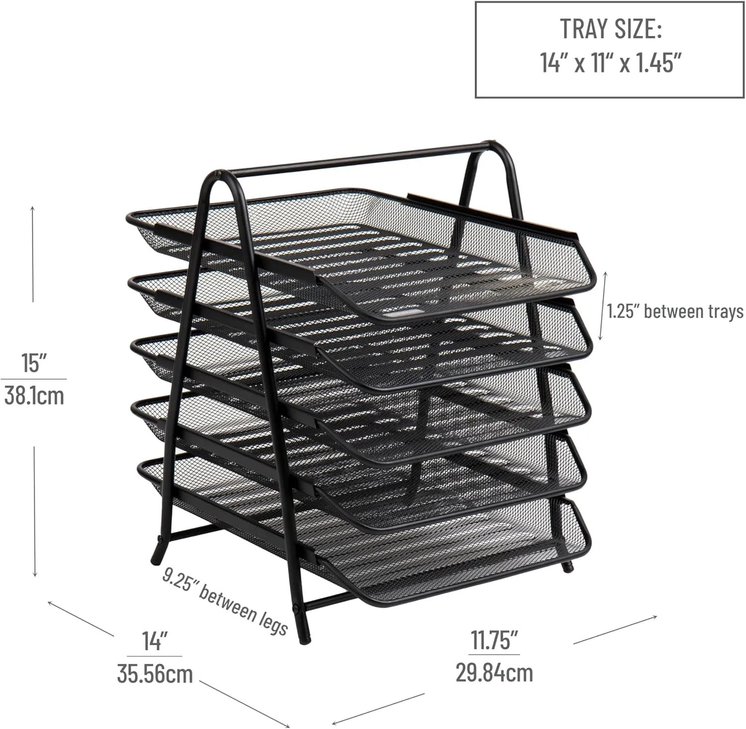 Mind Reader 5-Tier Paper Tray, Desktop Organizer, File Storage, Office, Metal Mesh, 11.75"L x 14"W x 14.5"H, Black
