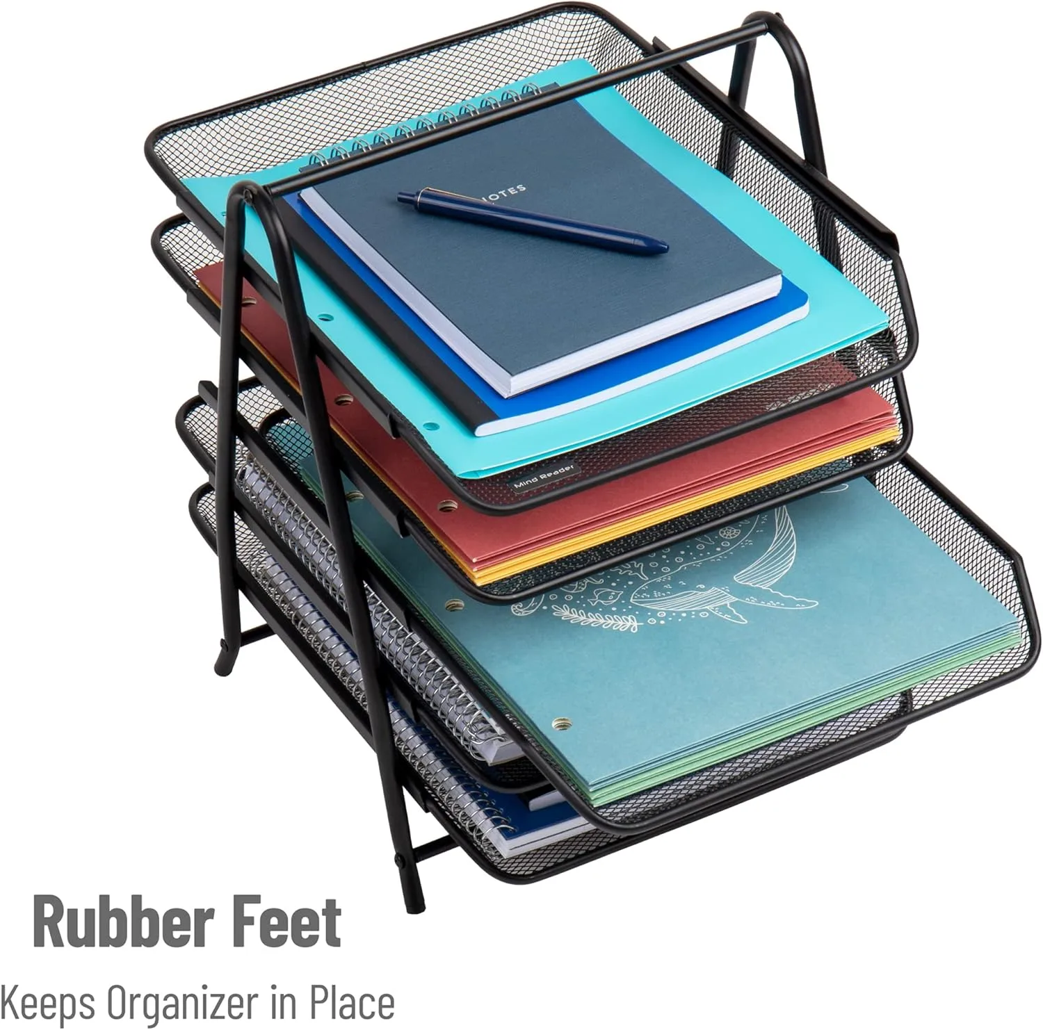 Mind Reader 5-Tier Paper Tray, Desktop Organizer, File Storage, Office, Metal Mesh, 11.75"L x 14"W x 14.5"H, Black