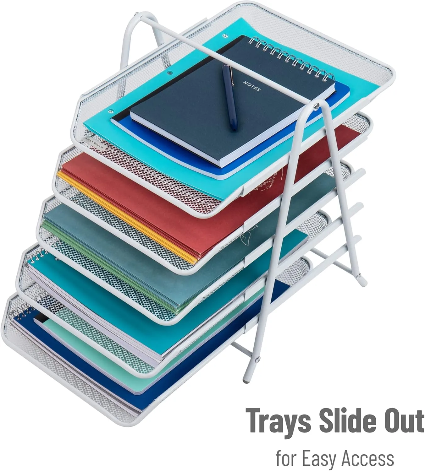 Mind Reader 5-Tier Paper Tray, Desktop Organizer, File Storage, Office, Metal Mesh, 11.75" L x 14" W x 14.5" H, White