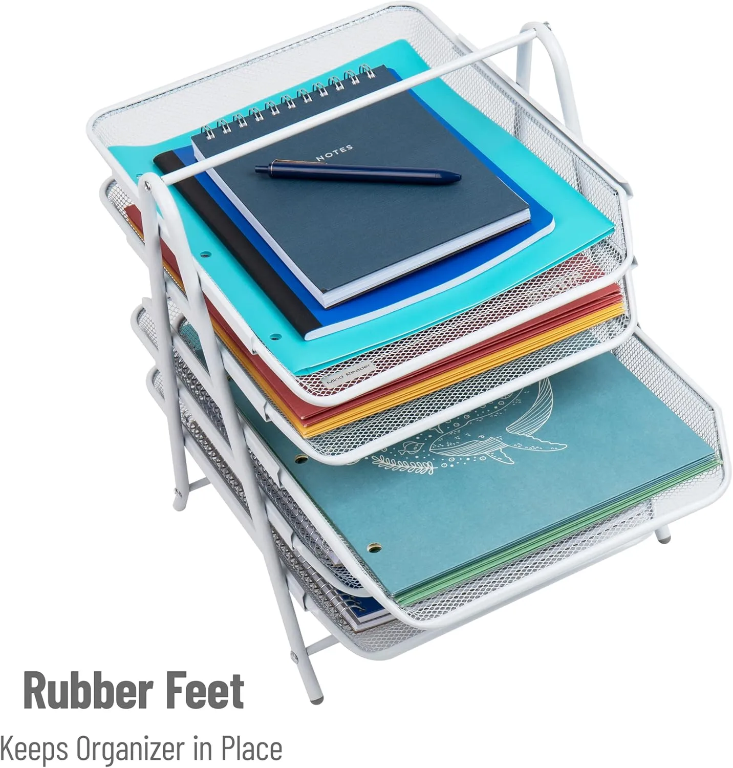 Mind Reader 5-Tier Paper Tray, Desktop Organizer, File Storage, Office, Metal Mesh, 11.75" L x 14" W x 14.5" H, White