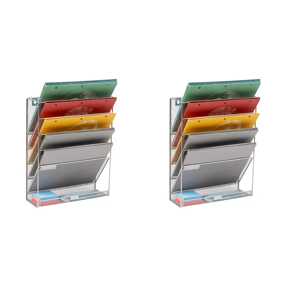 Mind Reader 5-Tier Vertical File Storage Basket, 16inH x 4in W x 12-3/4in D, Silver