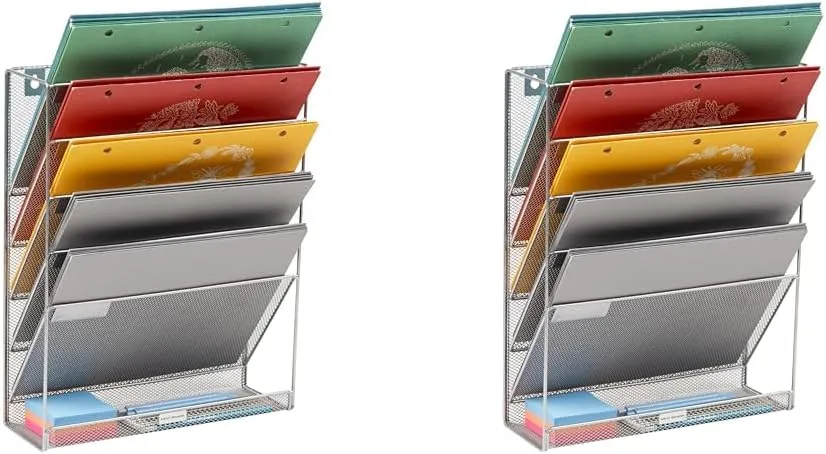 Mind Reader 5-Tier Vertical File Storage Basket, 16inH x 4in W x 12-3/4in D, Silver