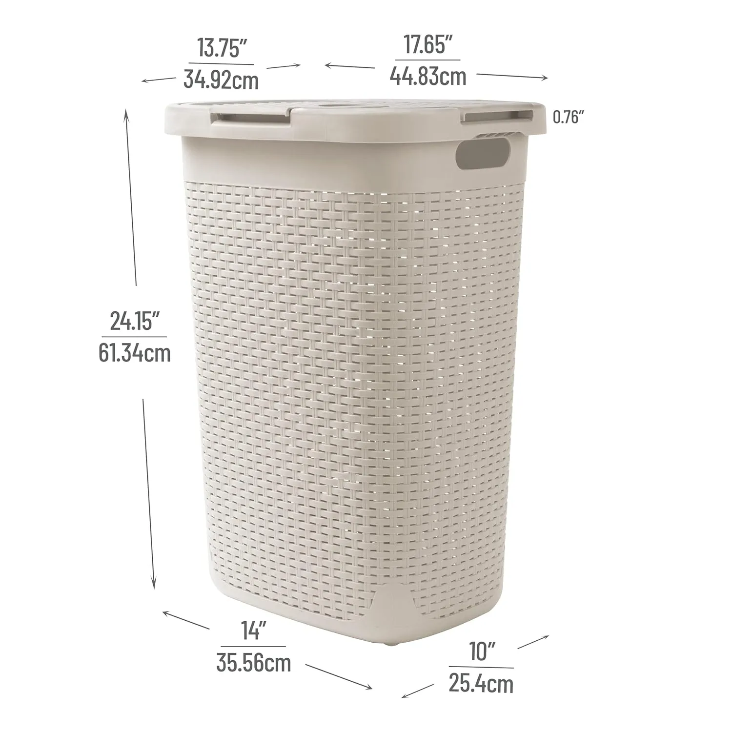 Mind Reader 60L Slim Laundry Hamper with Lid, Wicker-Style Plastic