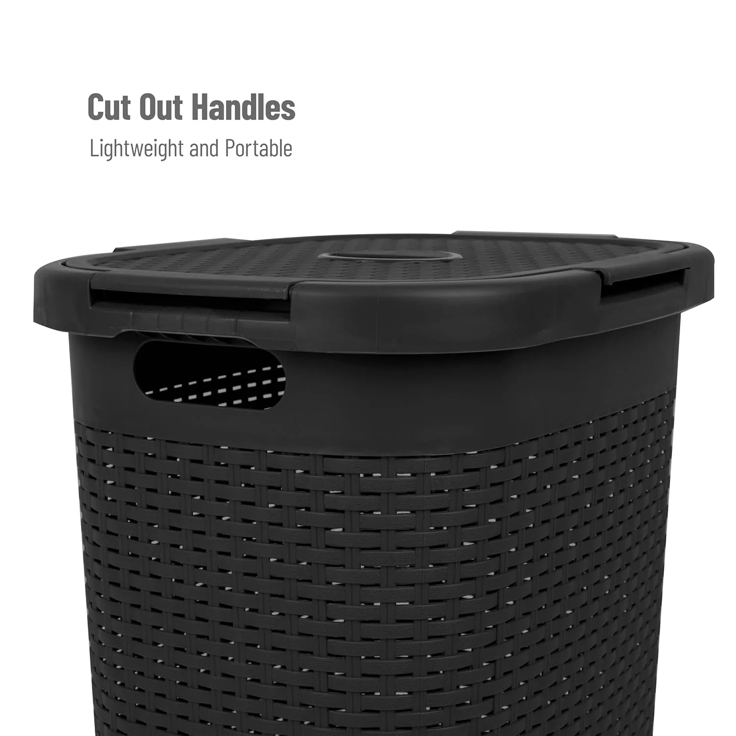 Mind Reader 60L Slim Laundry Hamper with Lid, Wicker-Style Plastic