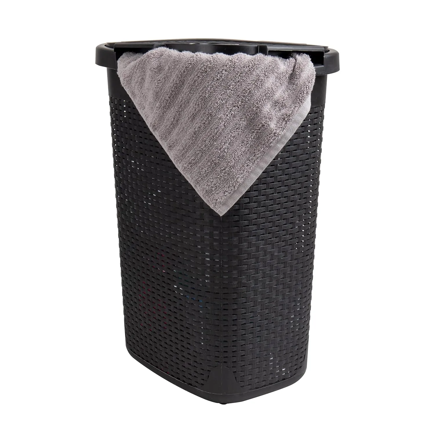 Mind Reader 60L Slim Laundry Hamper with Lid, Wicker-Style Plastic