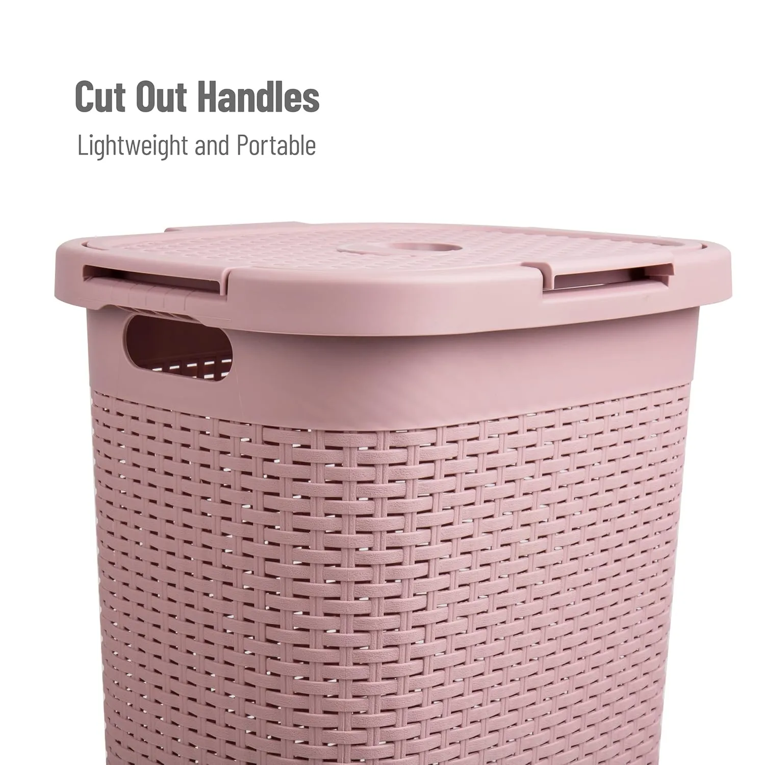 Mind Reader 60L Slim Laundry Hamper with Lid, Wicker-Style Plastic