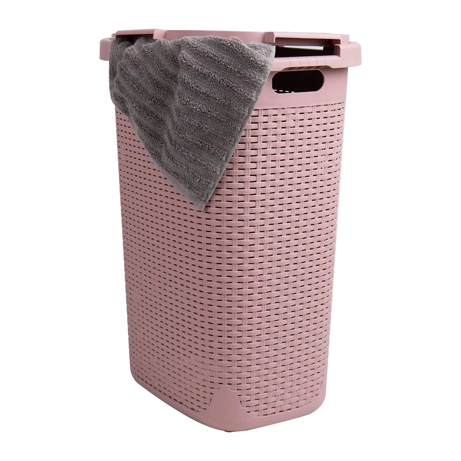 Mind Reader 60L Slim Laundry Hamper with Lid, Wicker-Style Plastic
