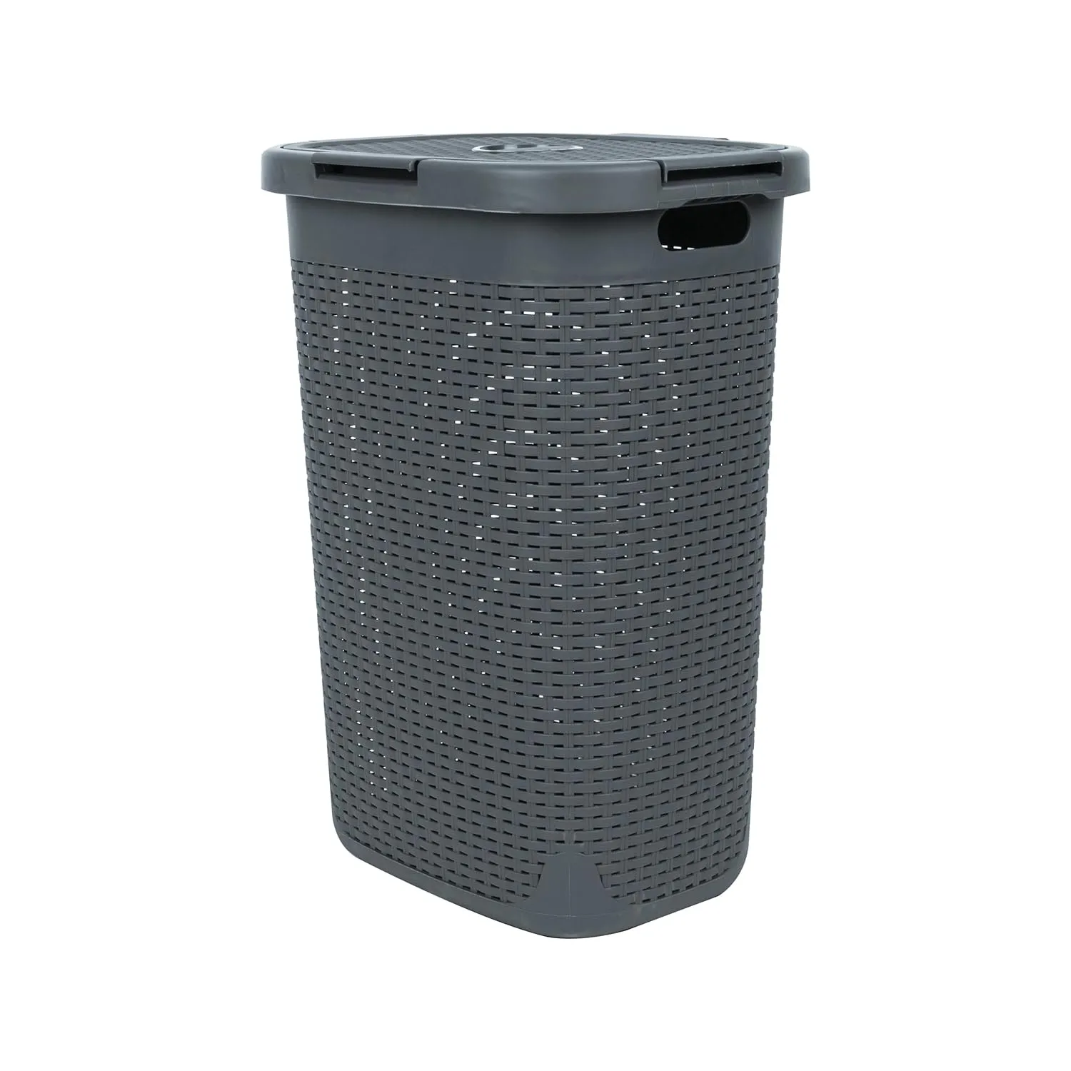 Mind Reader 60L Slim Laundry Hamper with Lid, Wicker-Style Plastic
