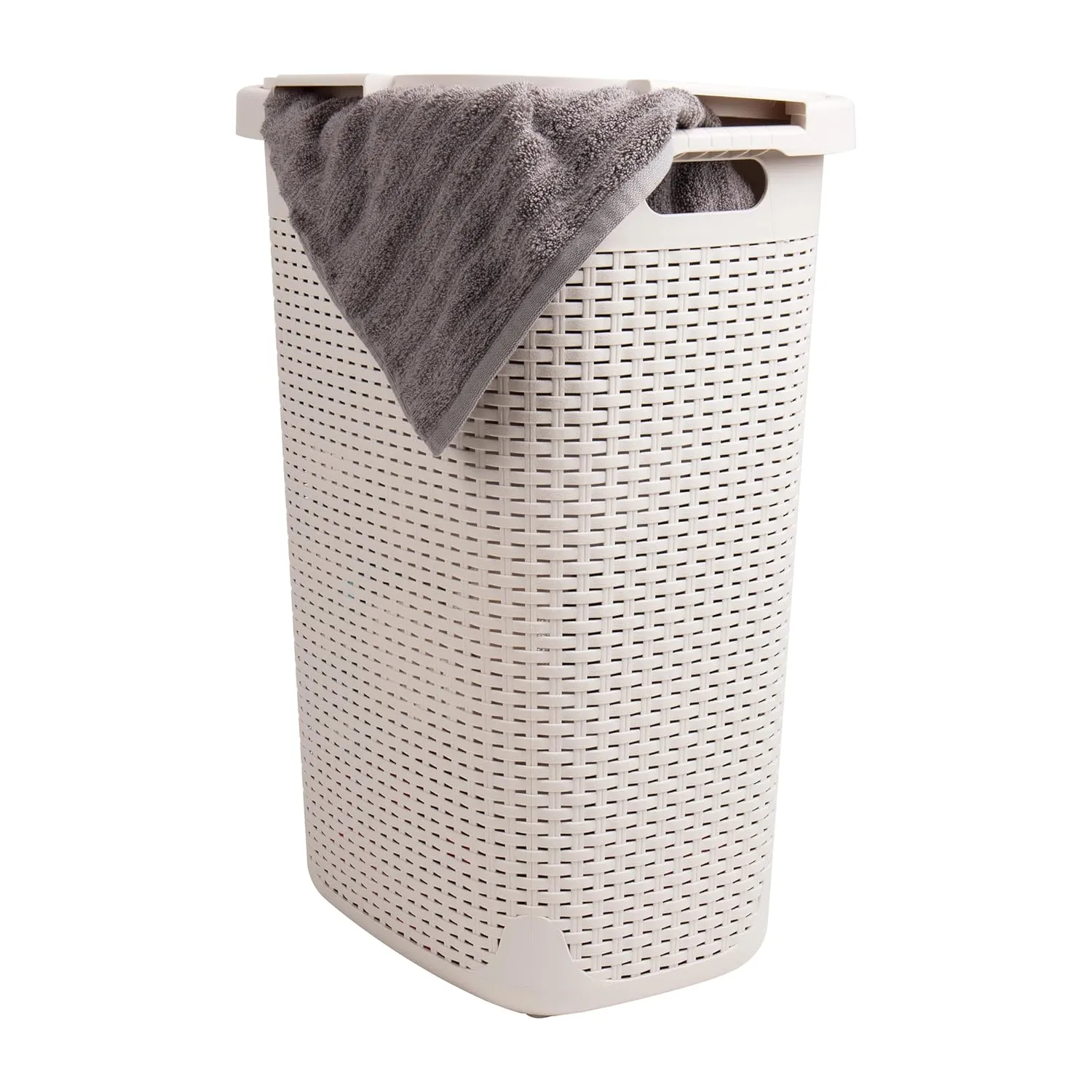 Mind Reader 60L Slim Laundry Hamper with Lid, Wicker-Style Plastic
