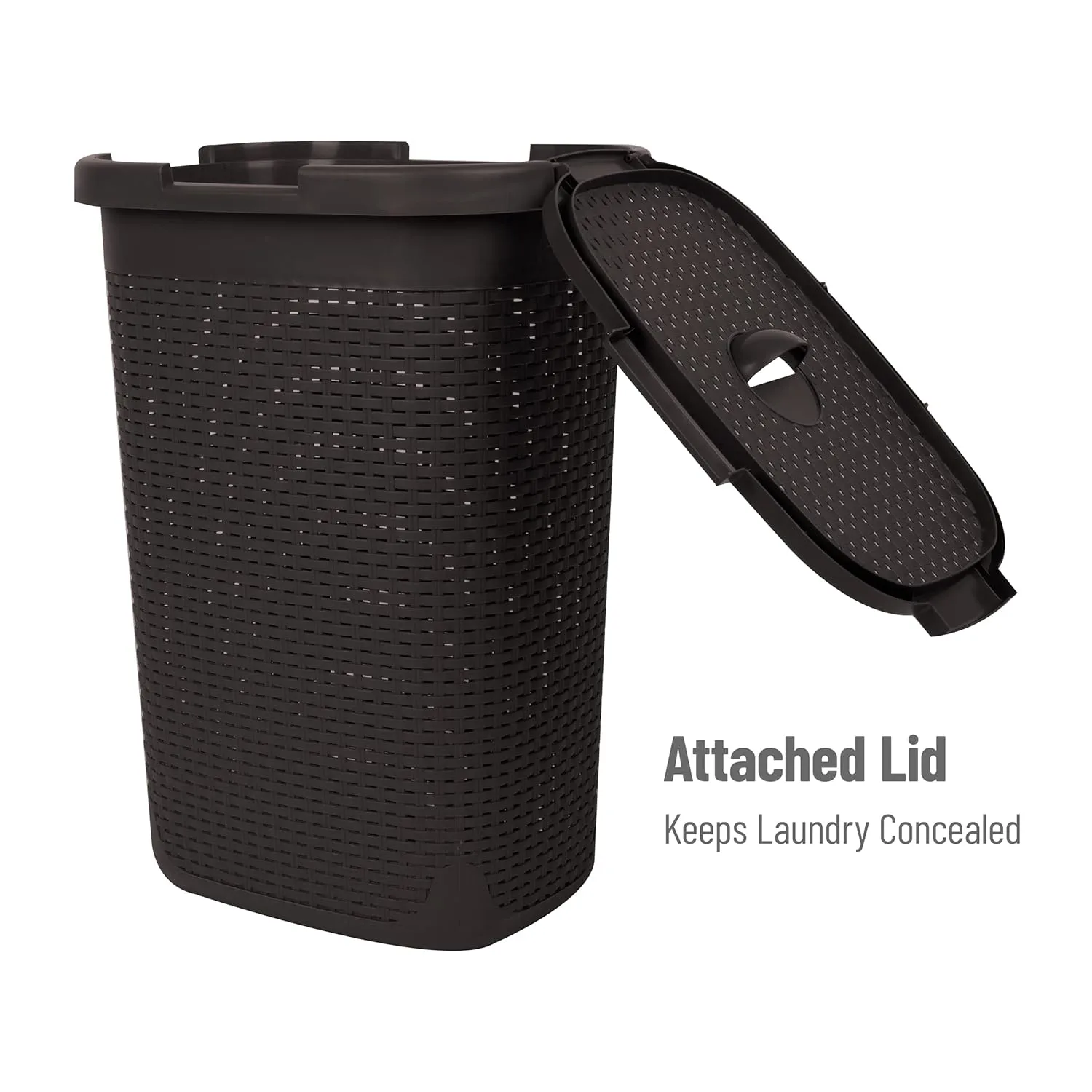 Mind Reader 60L Slim Laundry Hamper with Lid, Wicker-Style Plastic
