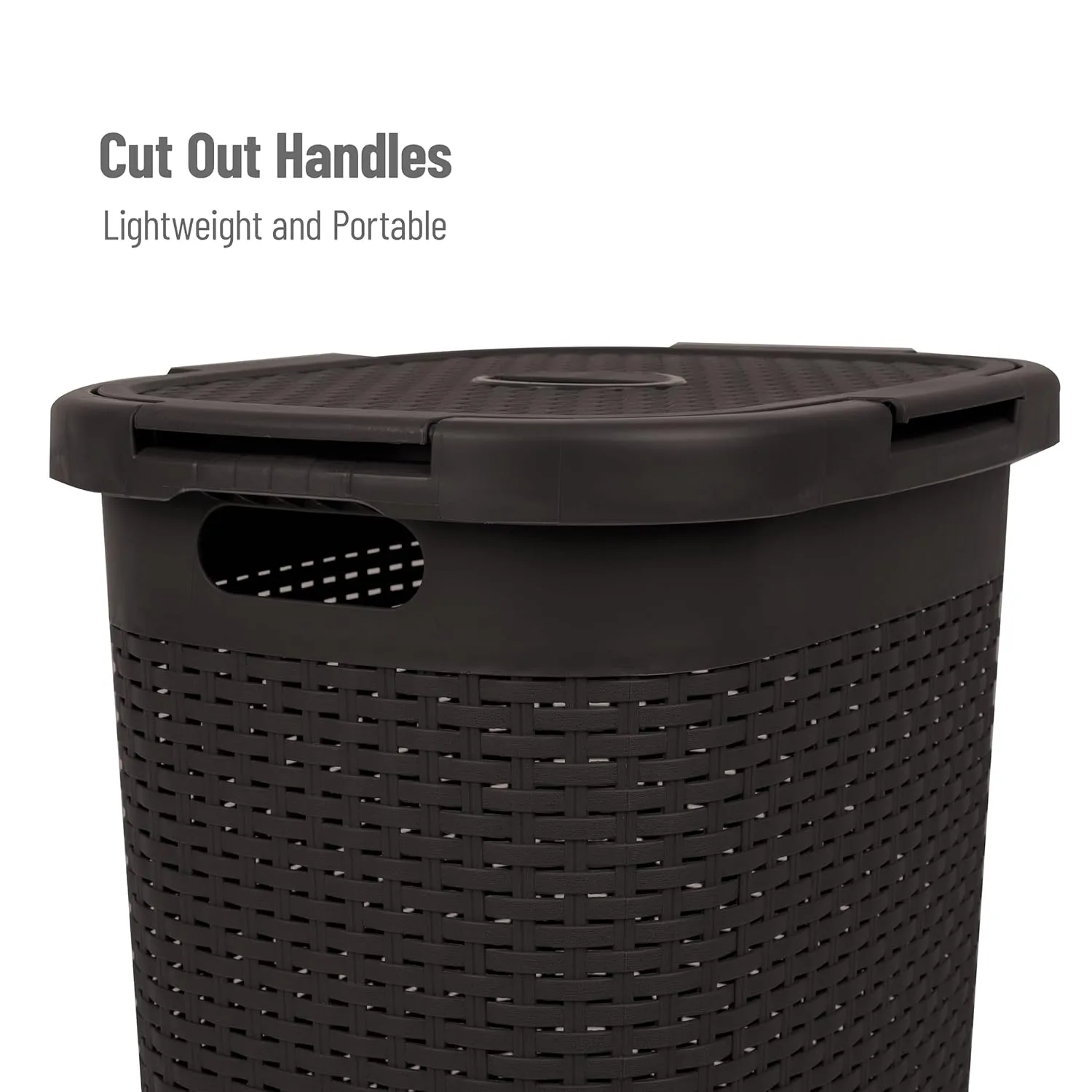 Mind Reader 60L Slim Laundry Hamper with Lid, Wicker-Style Plastic
