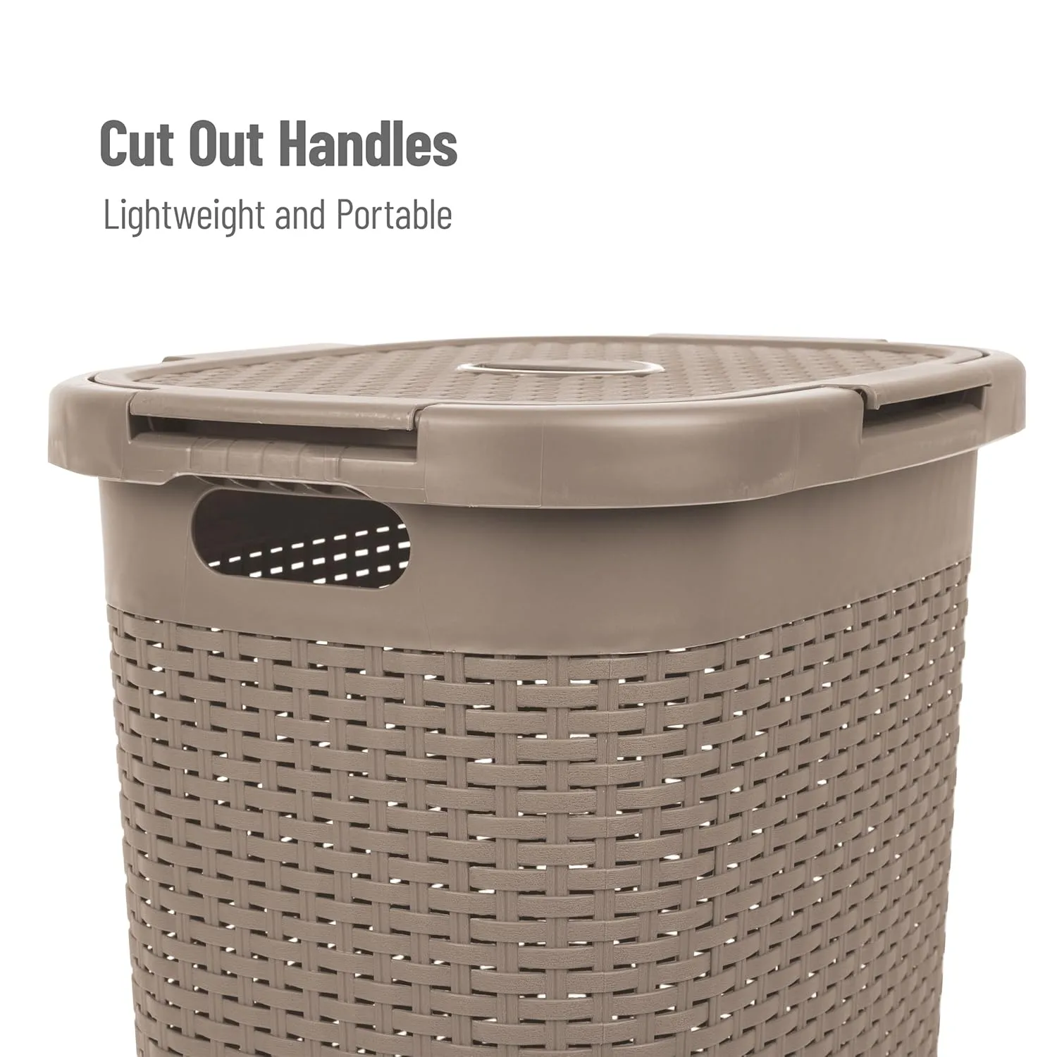 Mind Reader 60L Slim Laundry Hamper with Lid, Wicker-Style Plastic