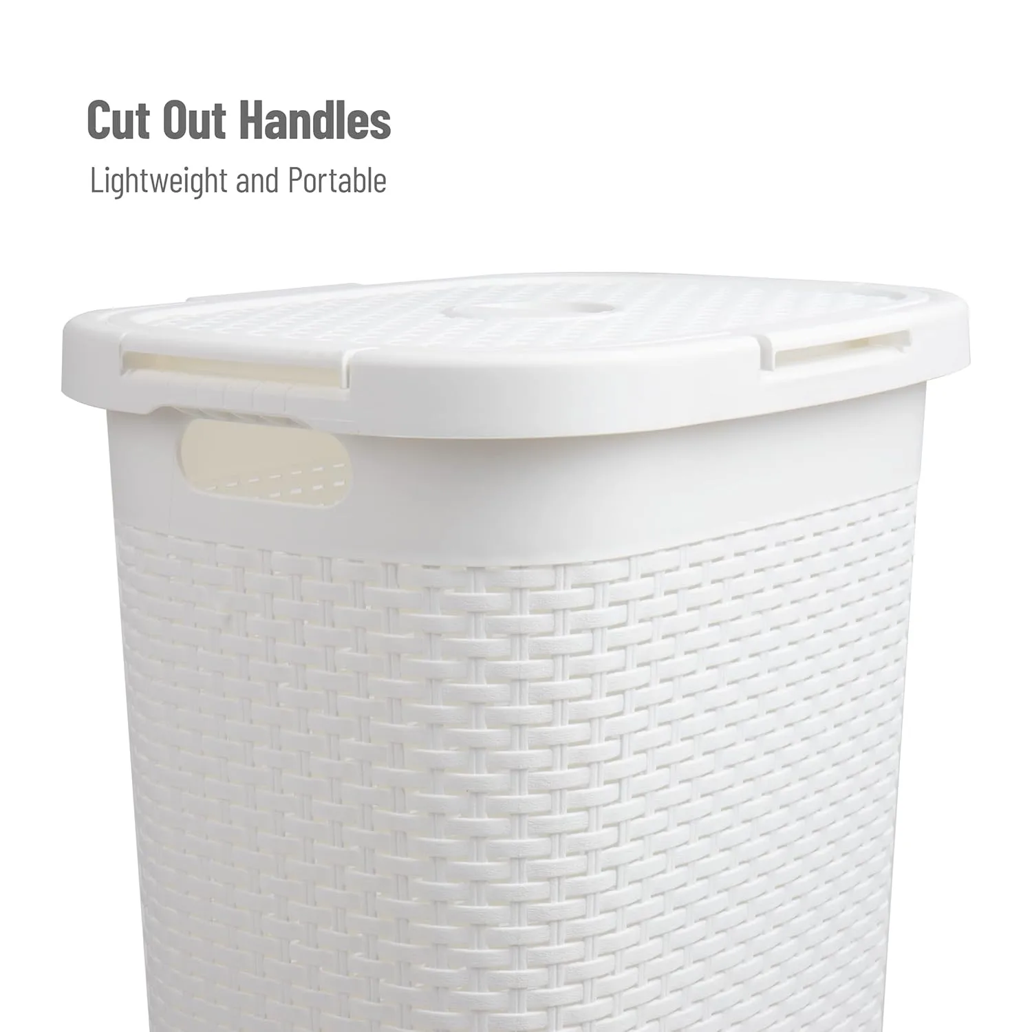 Mind Reader 60L Slim Laundry Hamper with Lid, Wicker-Style Plastic