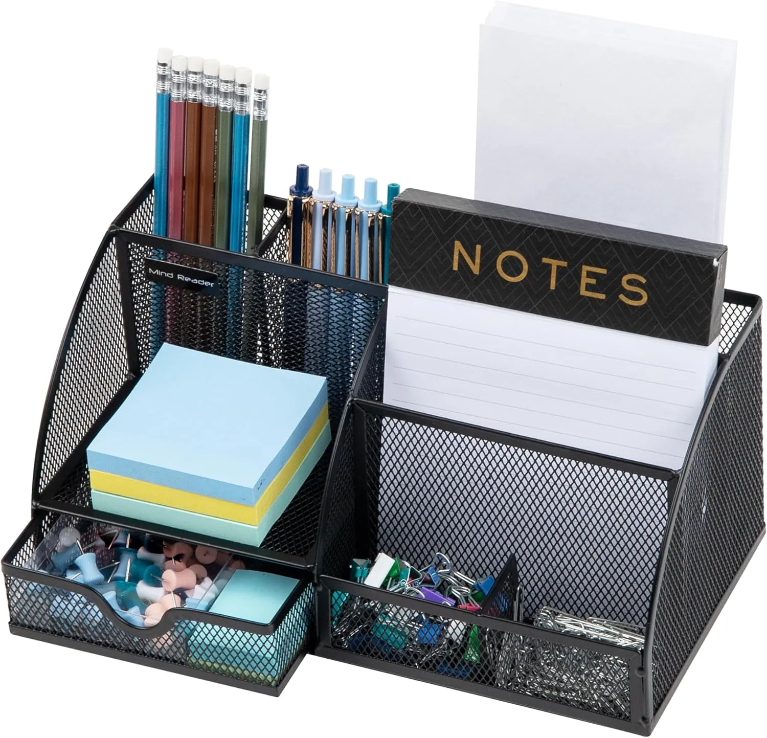 Mind Reader Desktop Organizer, Metal Mesh 7-Compartment