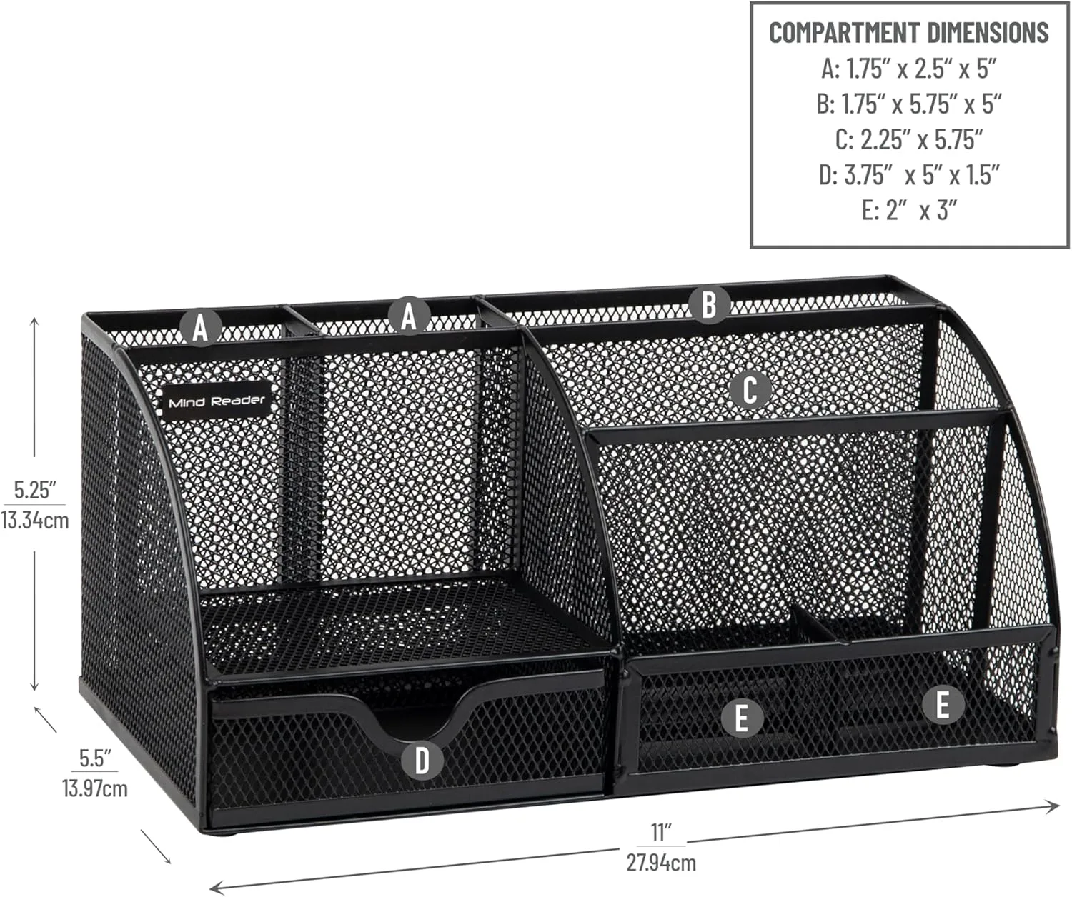 Mind Reader Desktop Organizer, Metal Mesh 7-Compartment