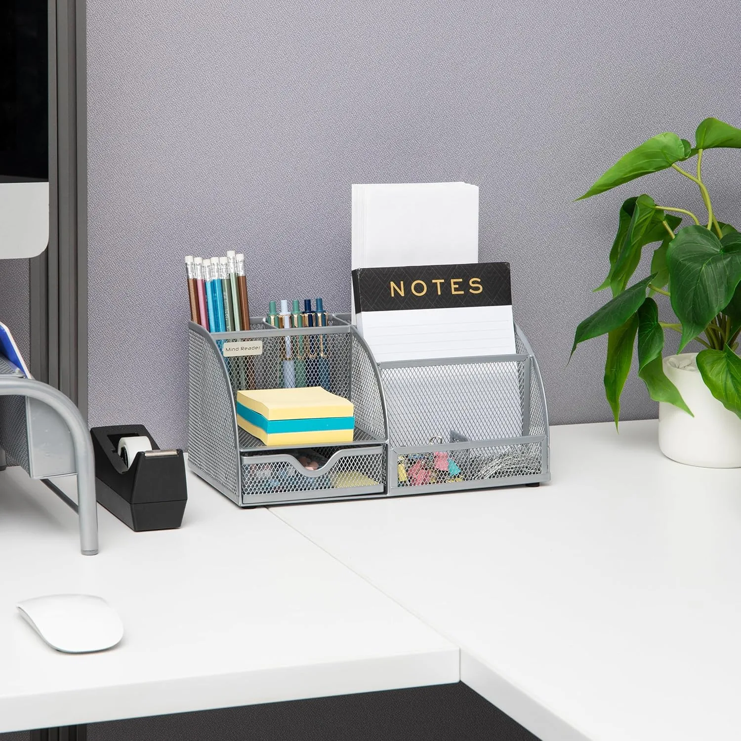 Mind Reader Desktop Organizer, Metal Mesh 7-Compartment