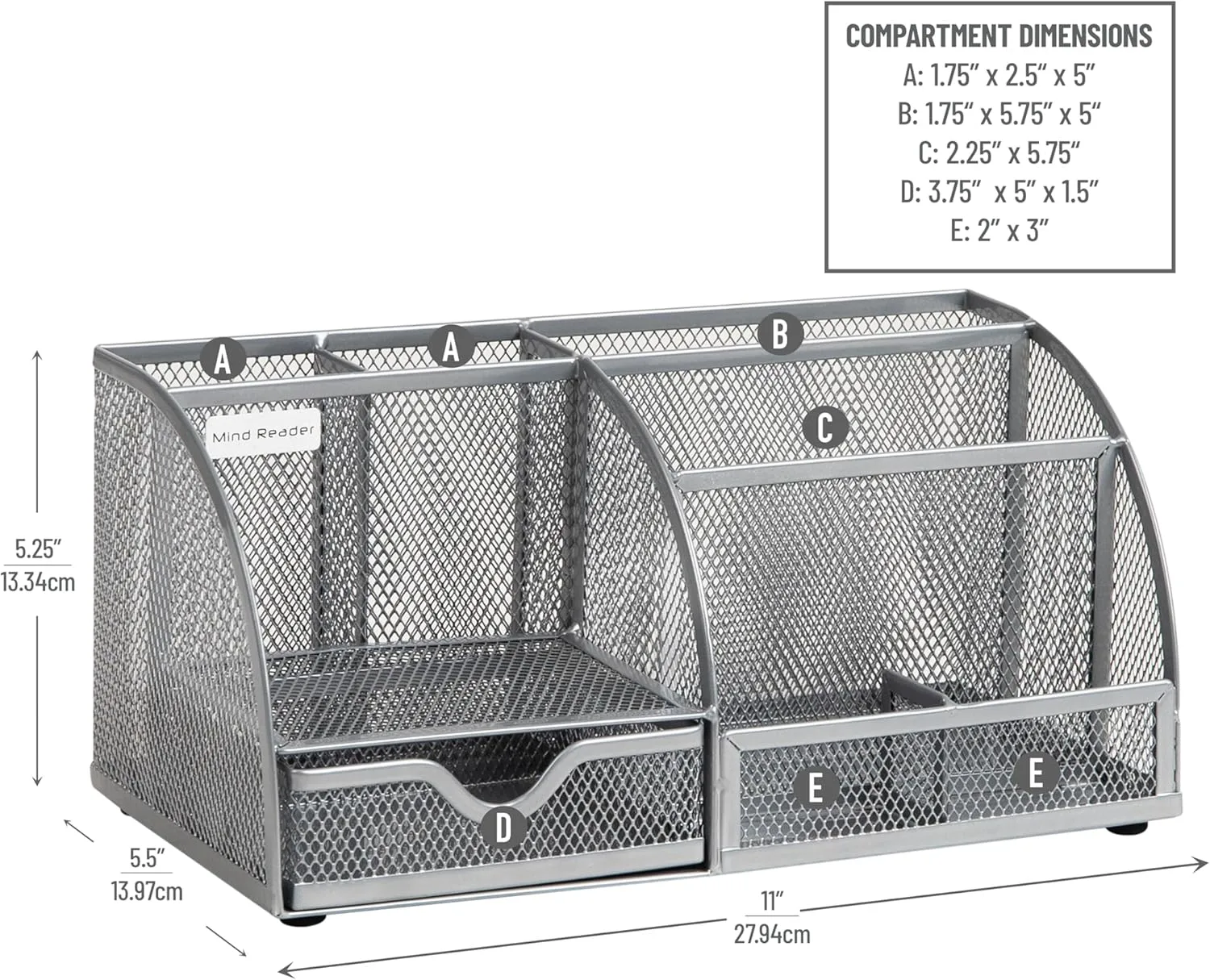 Mind Reader Desktop Organizer, Metal Mesh 7-Compartment
