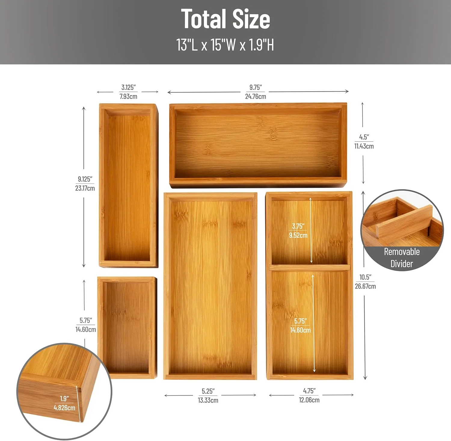 MIND READER Drawer Organizer Set, Multi-Piece Storage Trays for Kitchen, Bathroom, Office & More