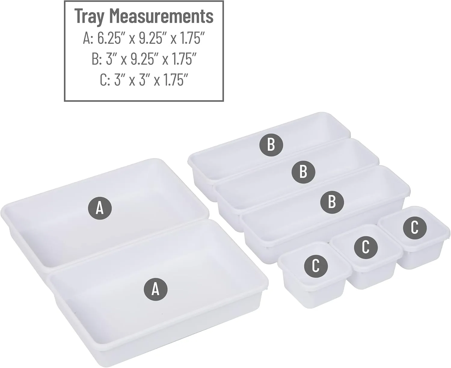 MIND READER Drawer Organizer Set, Multi-Piece Storage Trays for Kitchen, Bathroom, Office & More