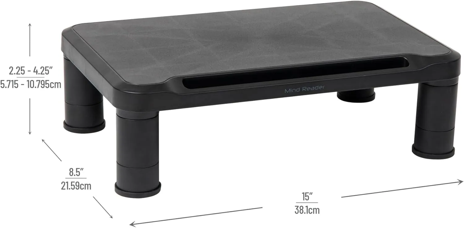 Mind Reader Monitor Stand, Height Adjustable, Laptop, Computer, Riser, Office, 15"L x 9.5"W x 4.25"H, Set of 2