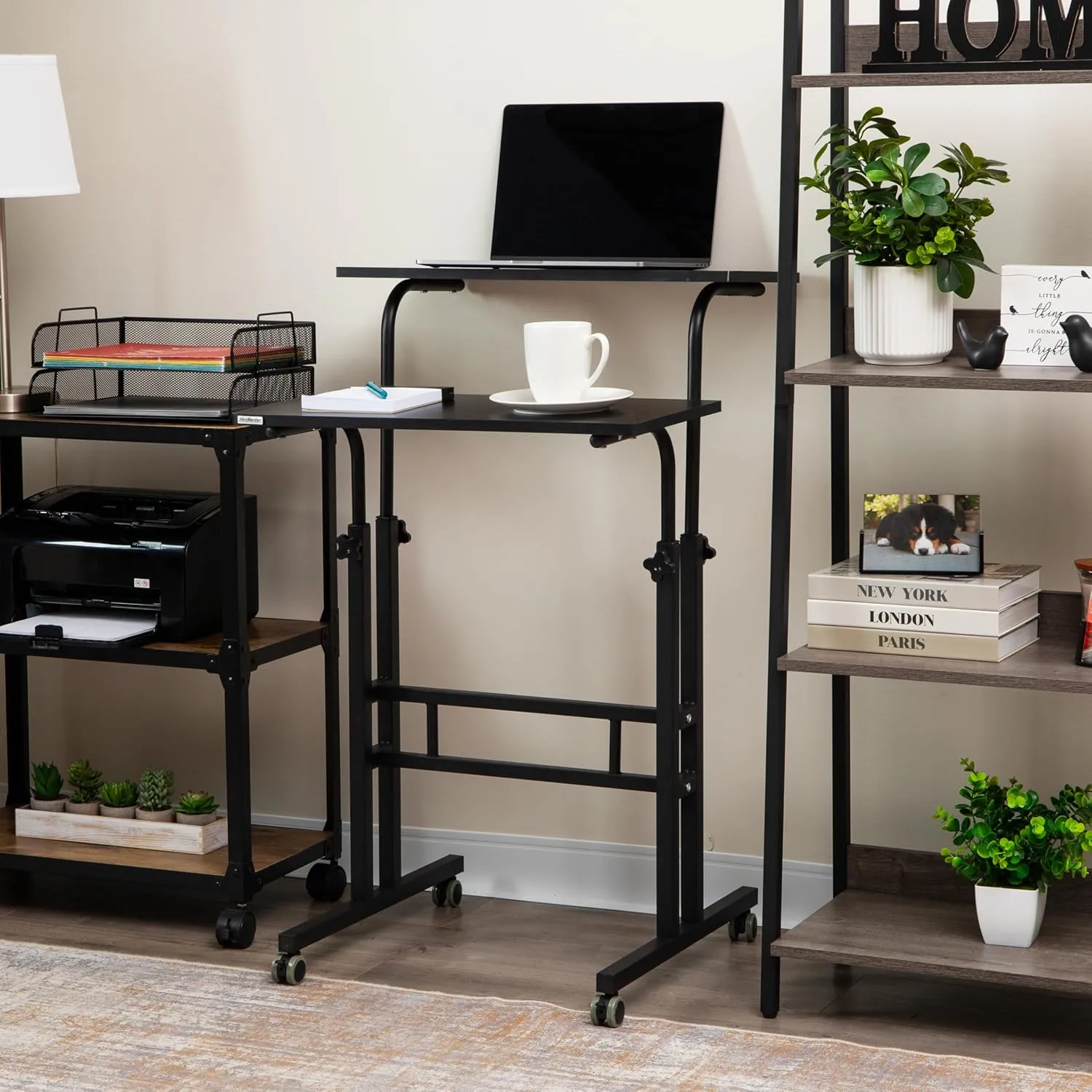 Mind Reader Standing Desk, Adjustable Height, Computer Desk, Laptop Desk, Portable, Rolling, 38" L x 21.25" W x 45.25" H