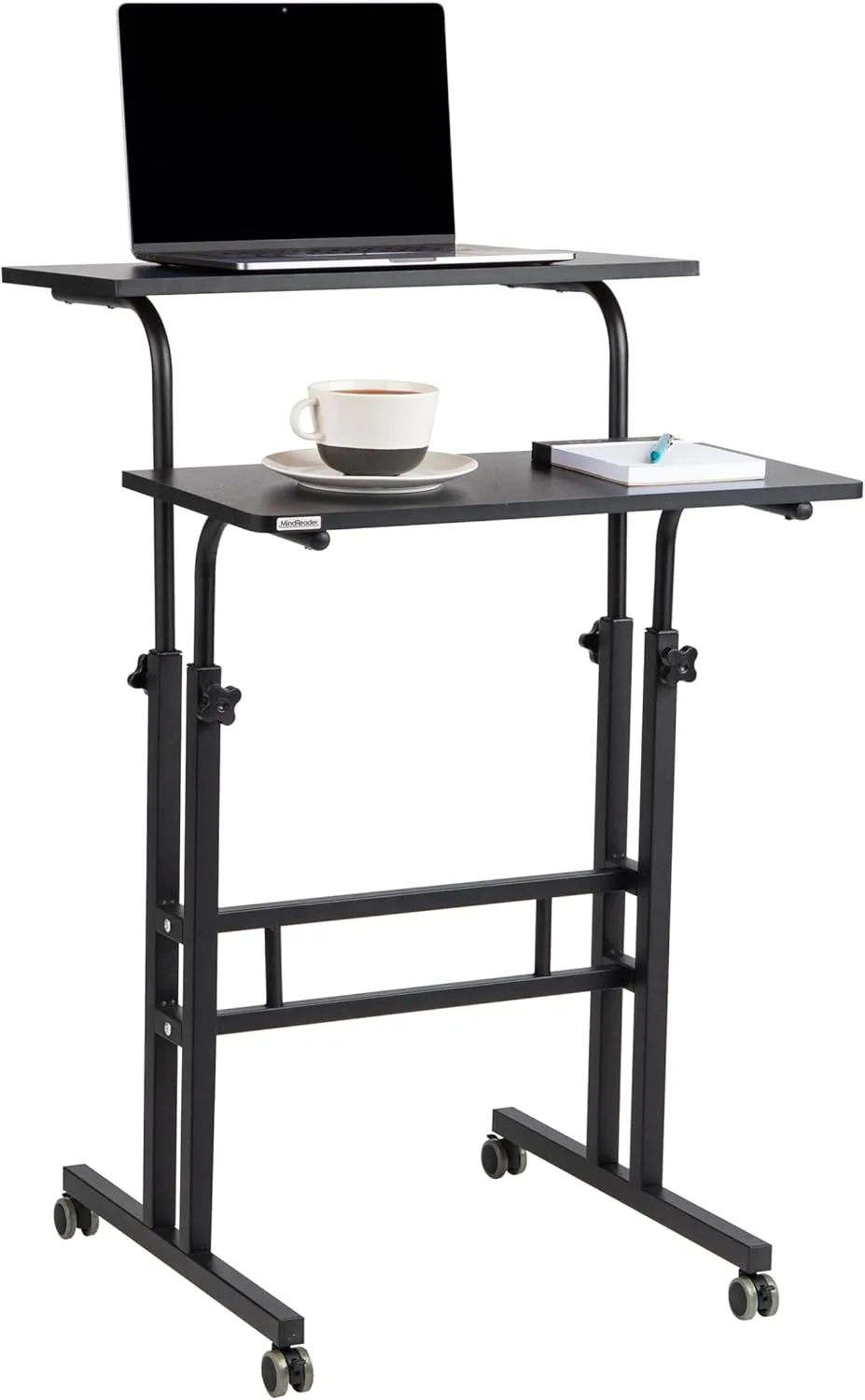 Mind Reader Standing Desk, Adjustable Height, Computer Desk, Laptop Desk, Portable, Rolling, 38" L x 21.25" W x 45.25" H