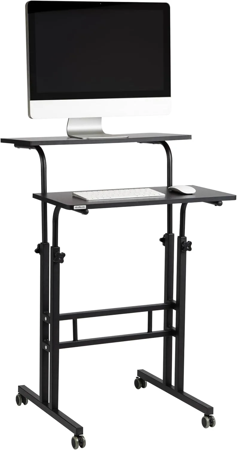 Mind Reader Standing Desk, Adjustable Height, Computer Desk, Laptop Desk, Portable, Rolling, 38" L x 21.25" W x 45.25" H